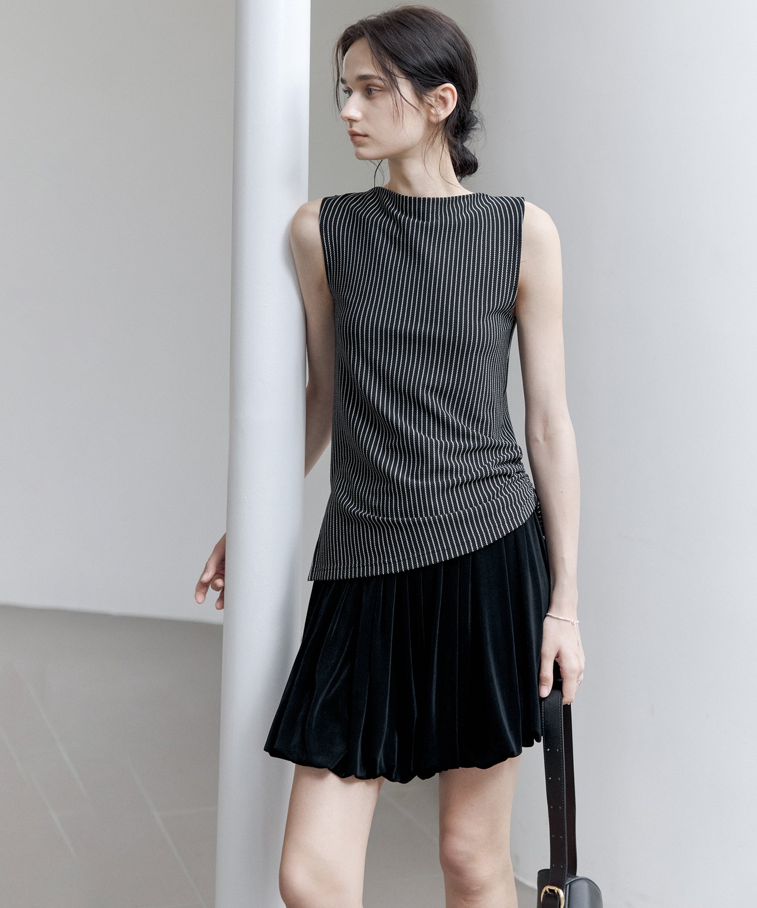 Striped Sleeveless Top with Adjustable Hem &amp; Boat Neck
