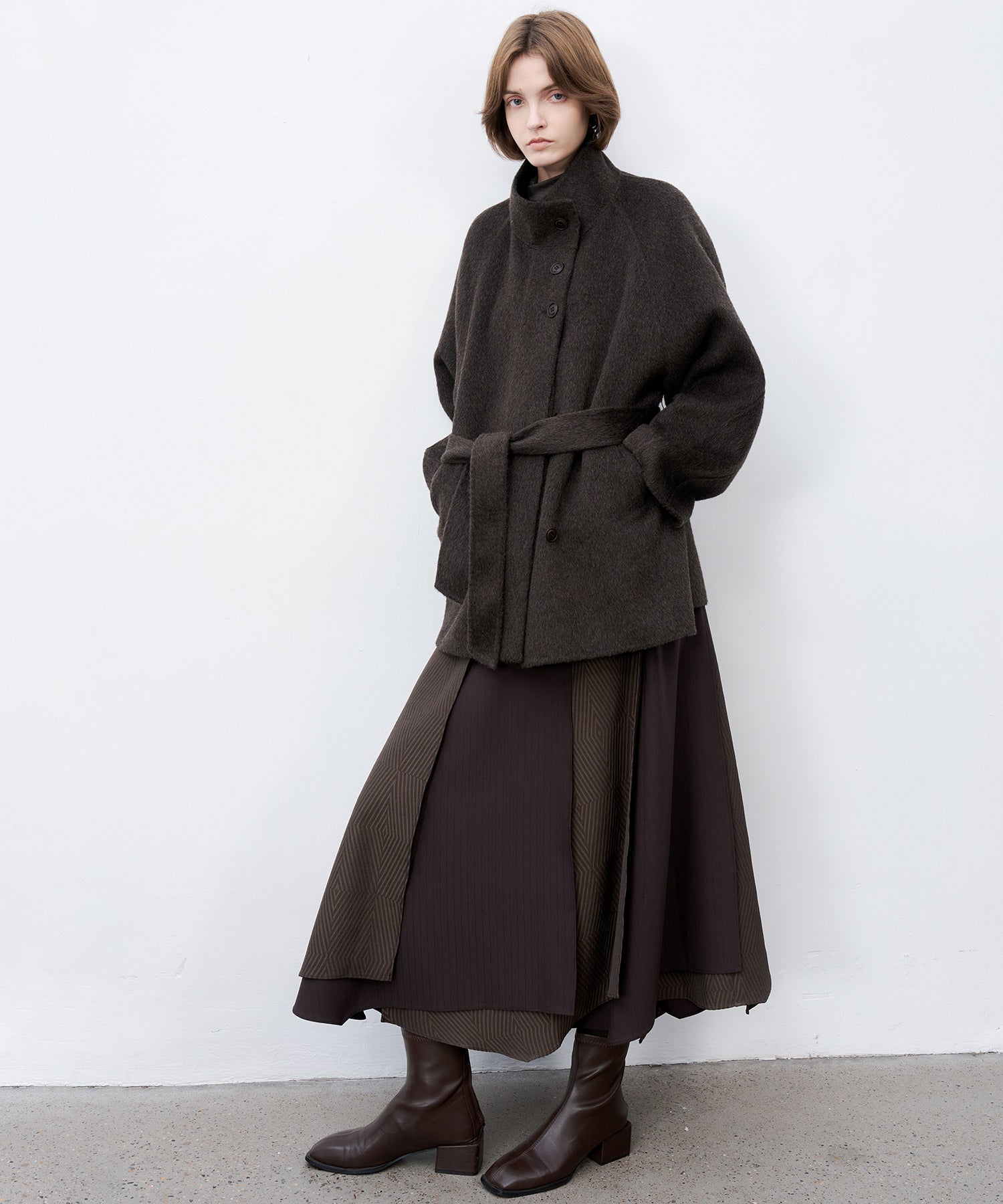 Wool Stand Collar Short Coat