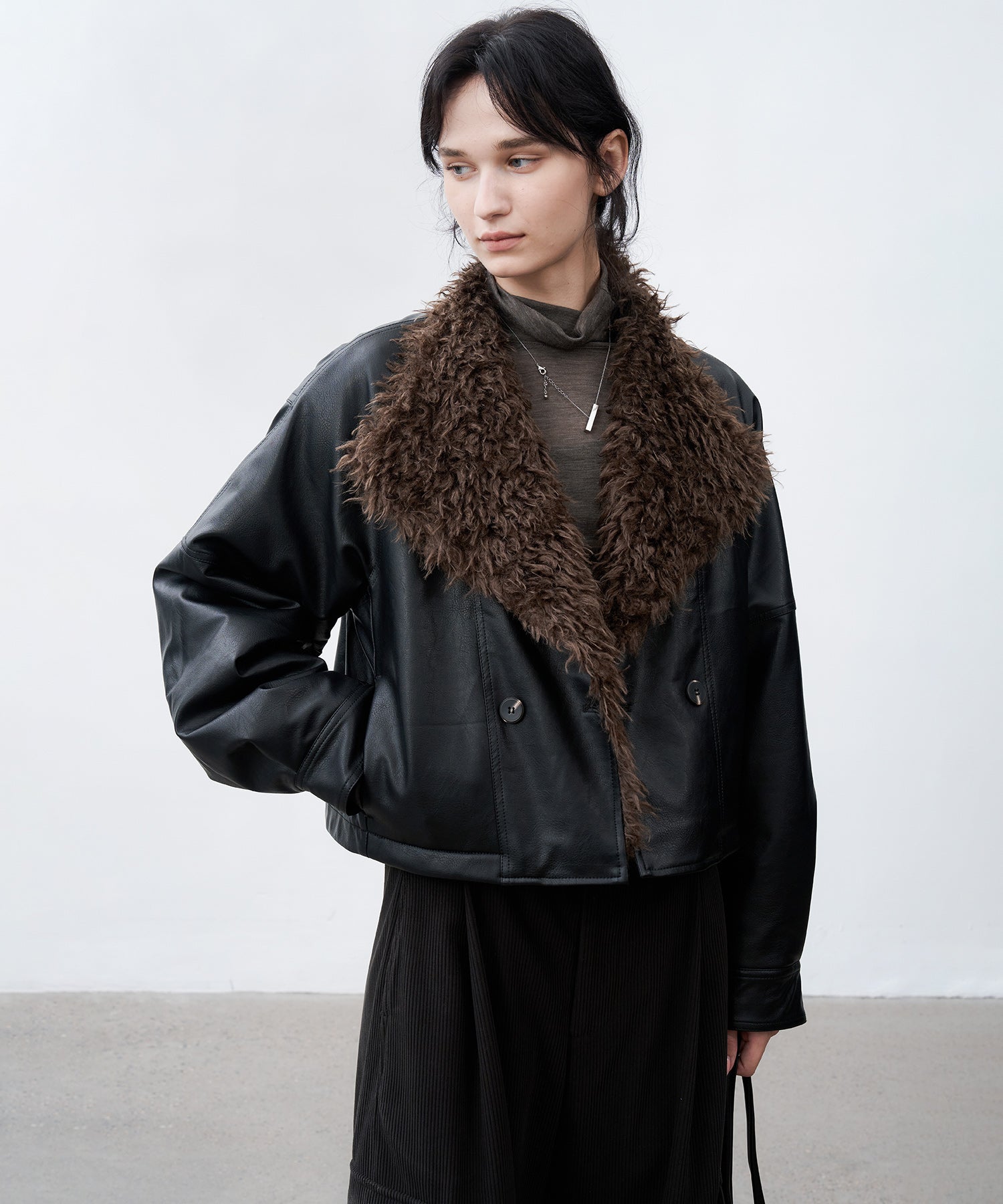 Faux Leather & Fleece Panel Short Jacket