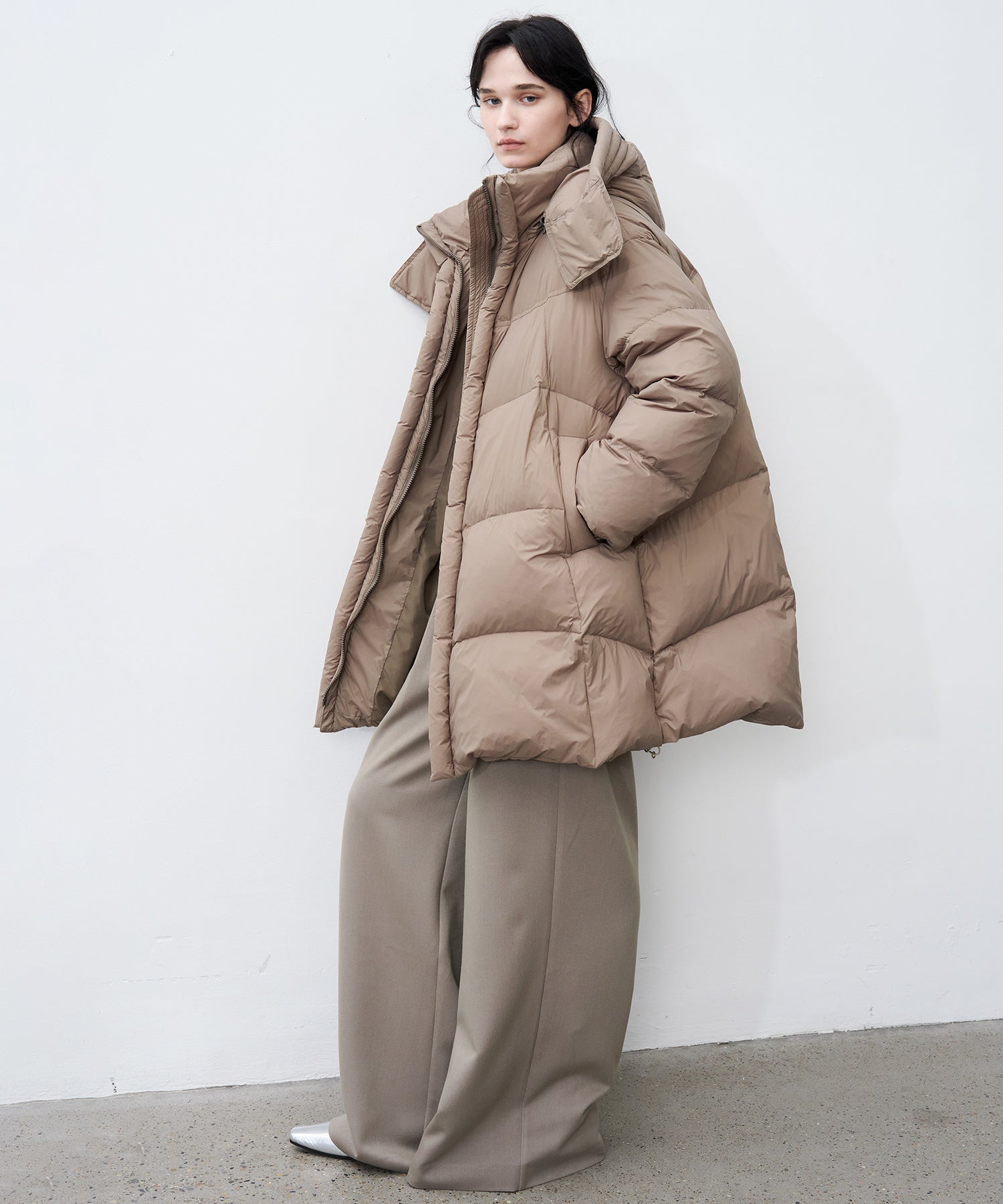 Mid-Length Stand Collar Hooded Oversize Down Coat