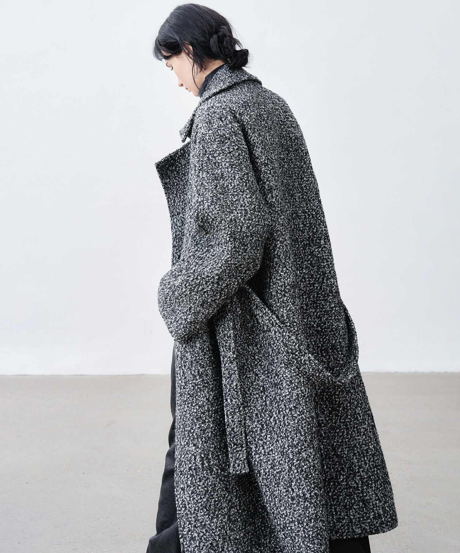 Mixed-Color Bouclé Wool Lapel Long Coat