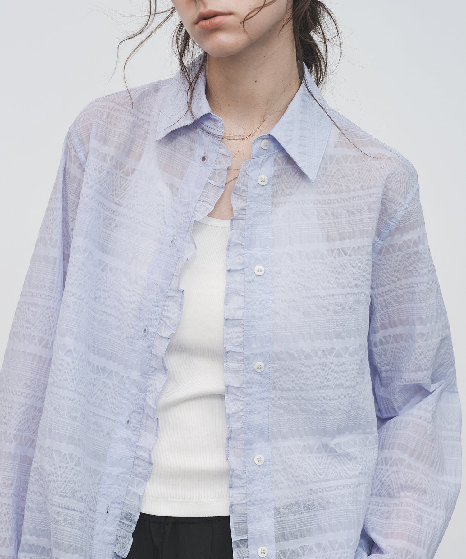 Sheer Textured Lace Collar Blouse – Design Detail Long Sleeve