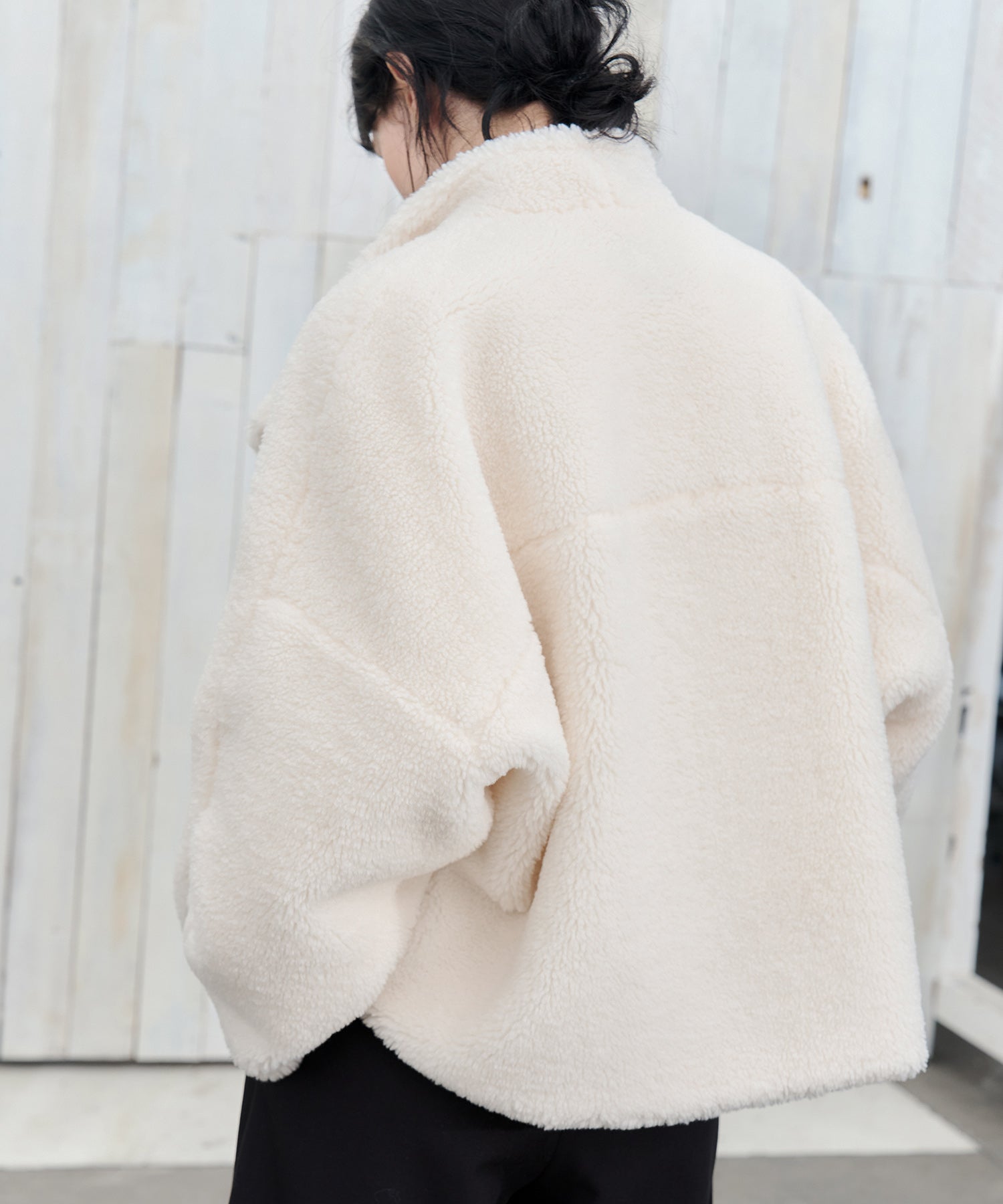 Asymmetric Collar Faux Shearling Short Jacket