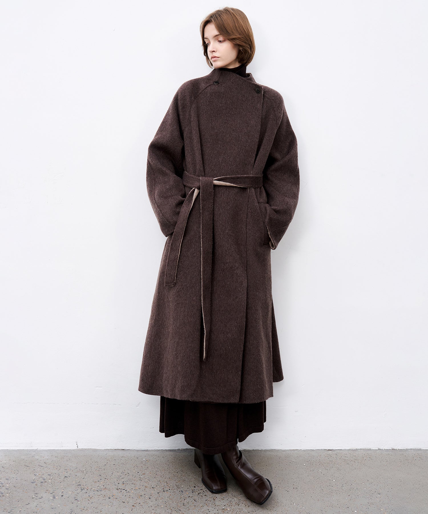 100% Wool Overlap Collar Double-Faced Long Coat