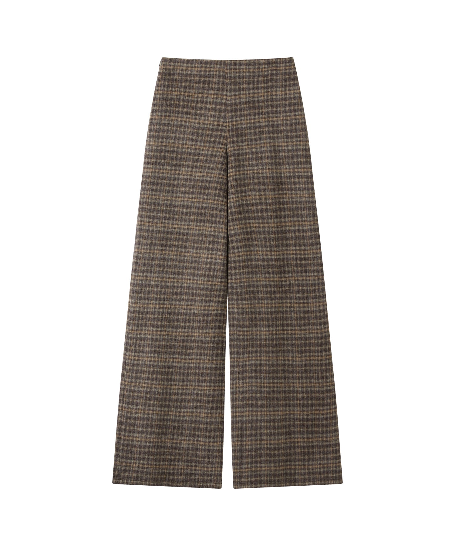 Wool Blend Yarn-Dyed Vintage Check Brushed Wide-Leg Pants