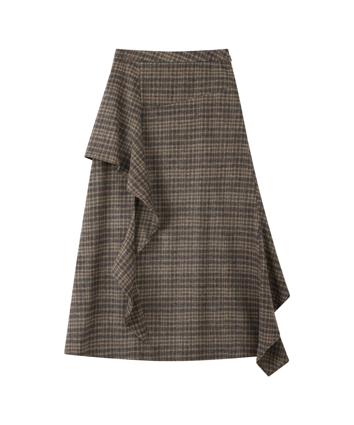 Wool Blend Irregular Flake Detail Yarn-Dyed Vintage Check Brushed A-Line Midi Skirt