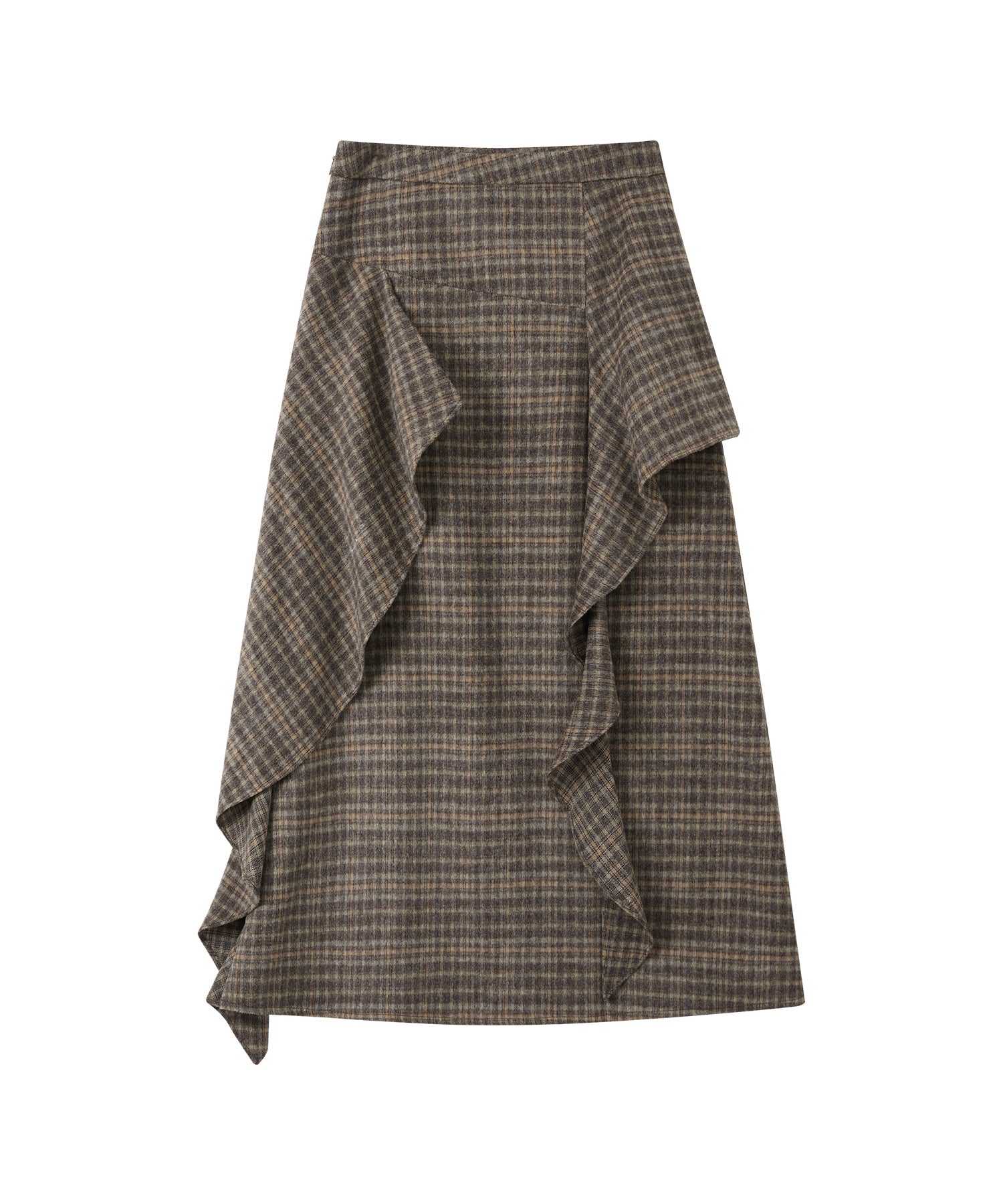 Wool Blend Irregular Flake Detail Yarn-Dyed Vintage Check Brushed A-Line Midi Skirt