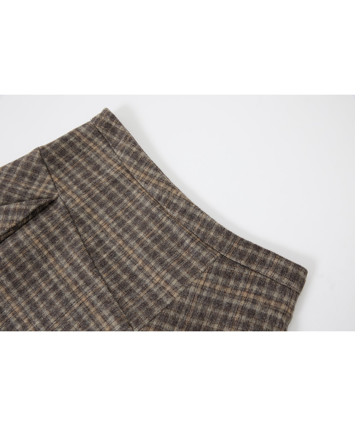 Wool Blend Irregular Flake Detail Yarn-Dyed Vintage Check Brushed A-Line Midi Skirt
