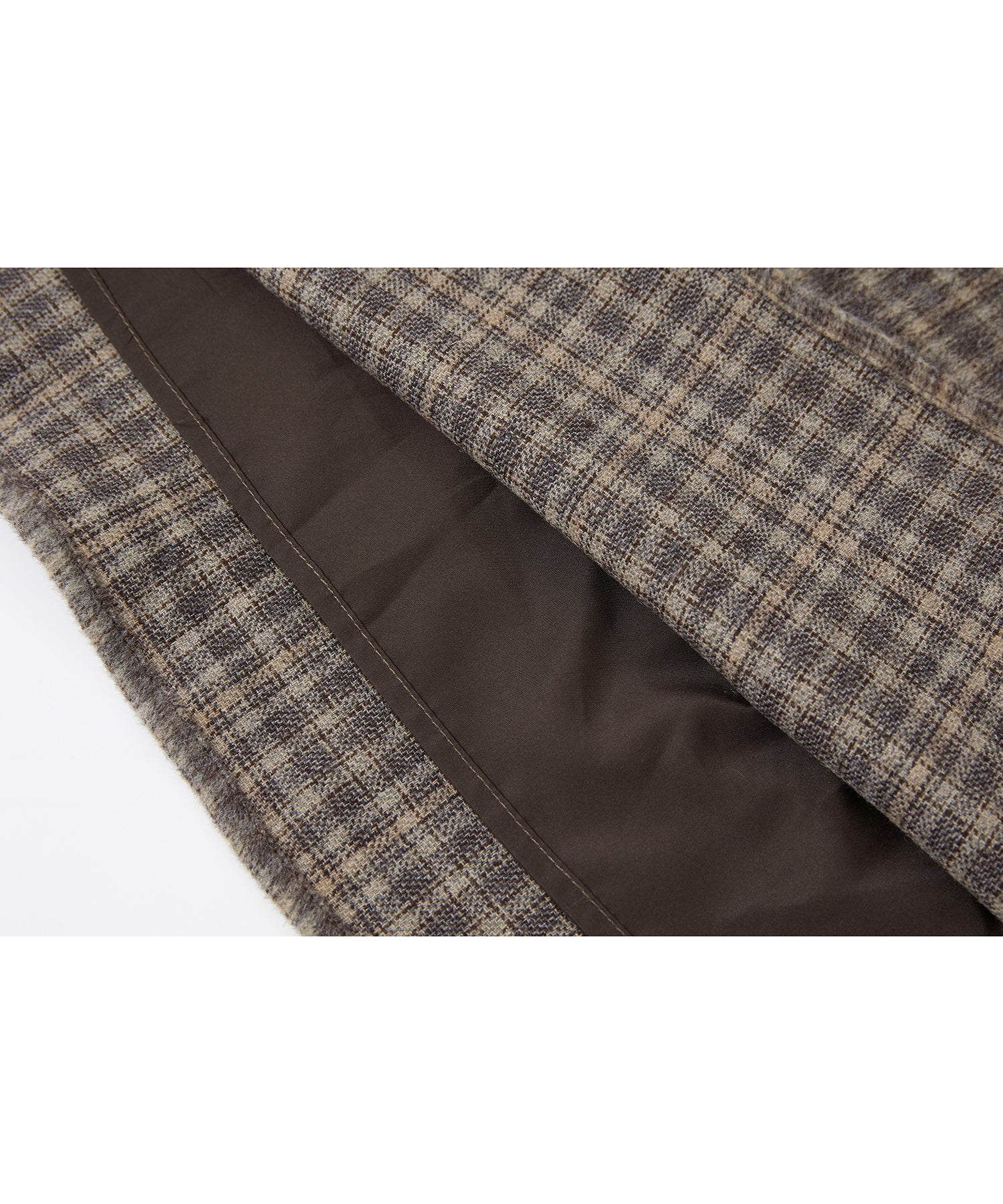 Wool Blend Irregular Flake Detail Yarn-Dyed Vintage Check Brushed A-Line Midi Skirt