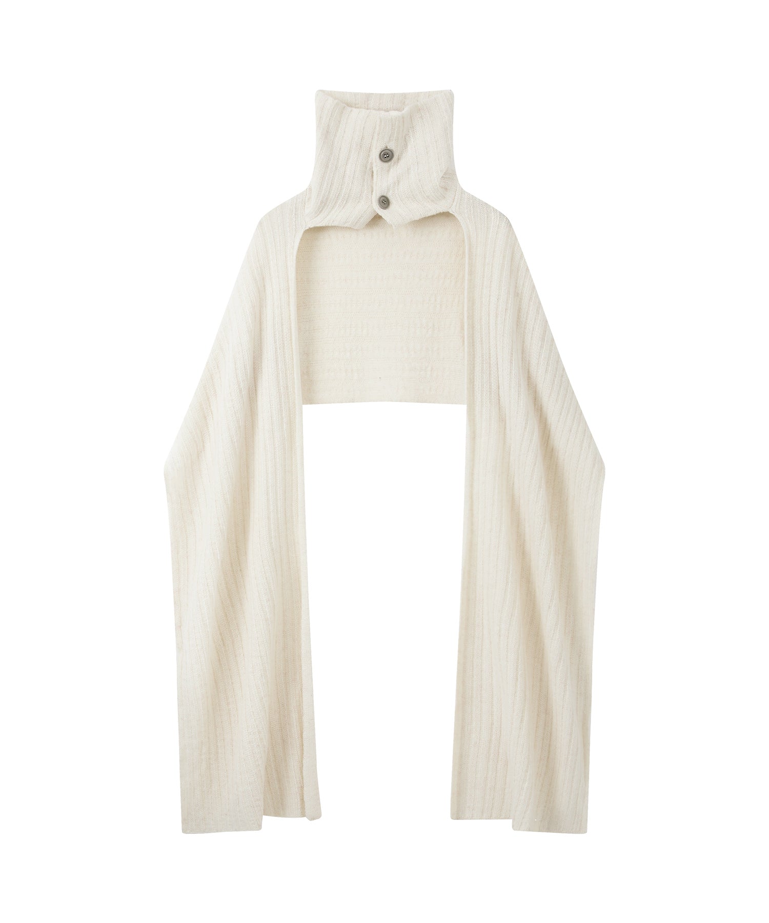 Asymmetric High-Neck Textured Knit Poncho Scarf