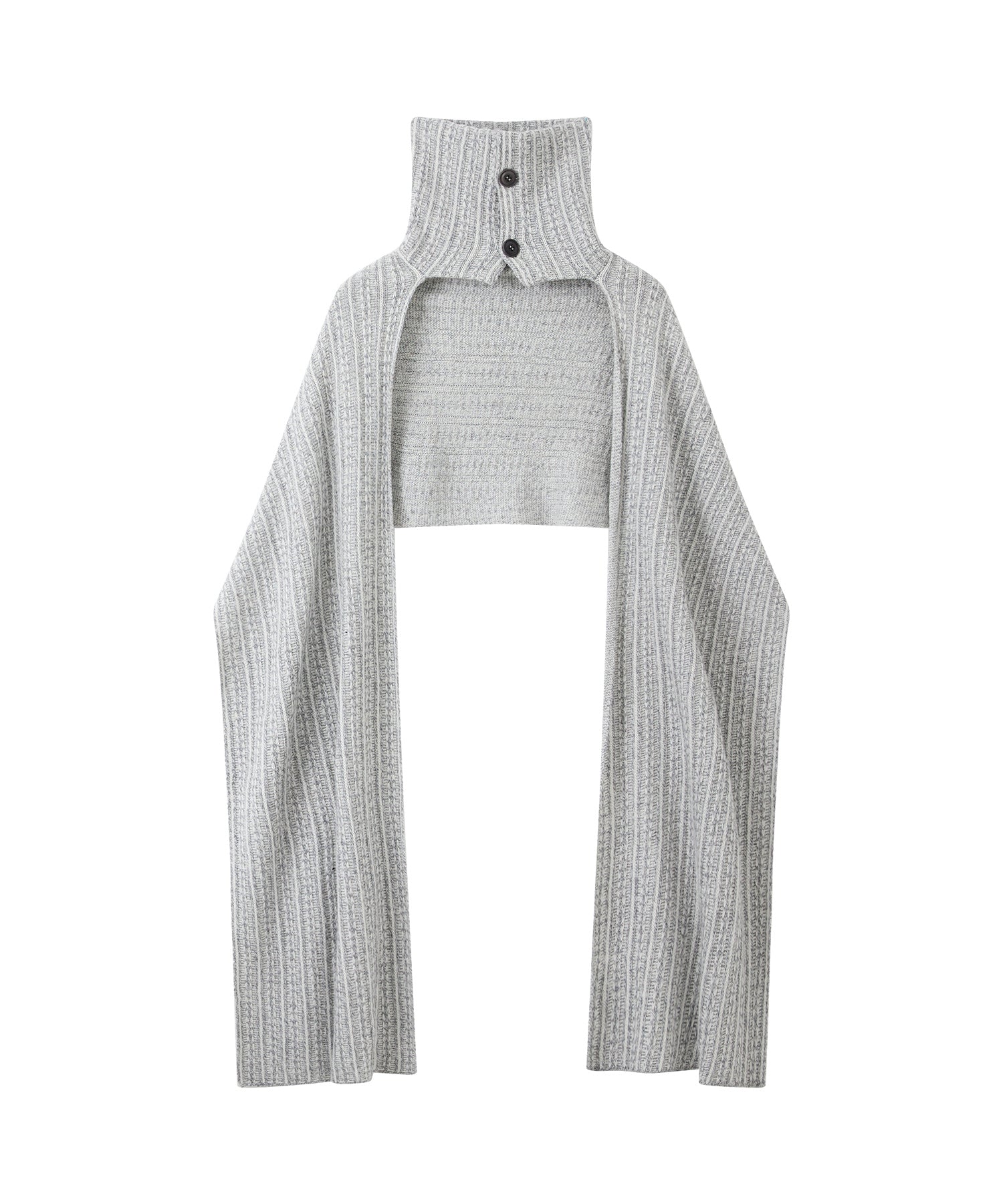 Asymmetric High-Neck Textured Knit Poncho Scarf