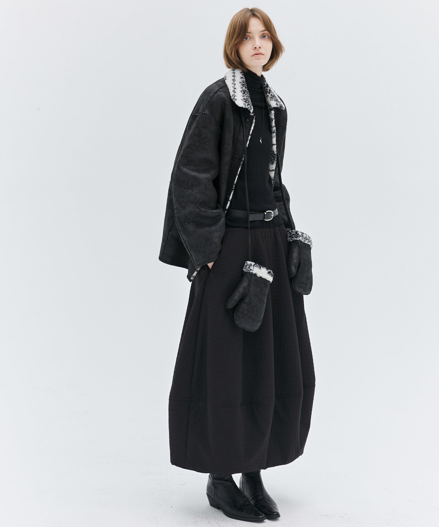 Fair Isle Faux Shearling Jacket with Gloves