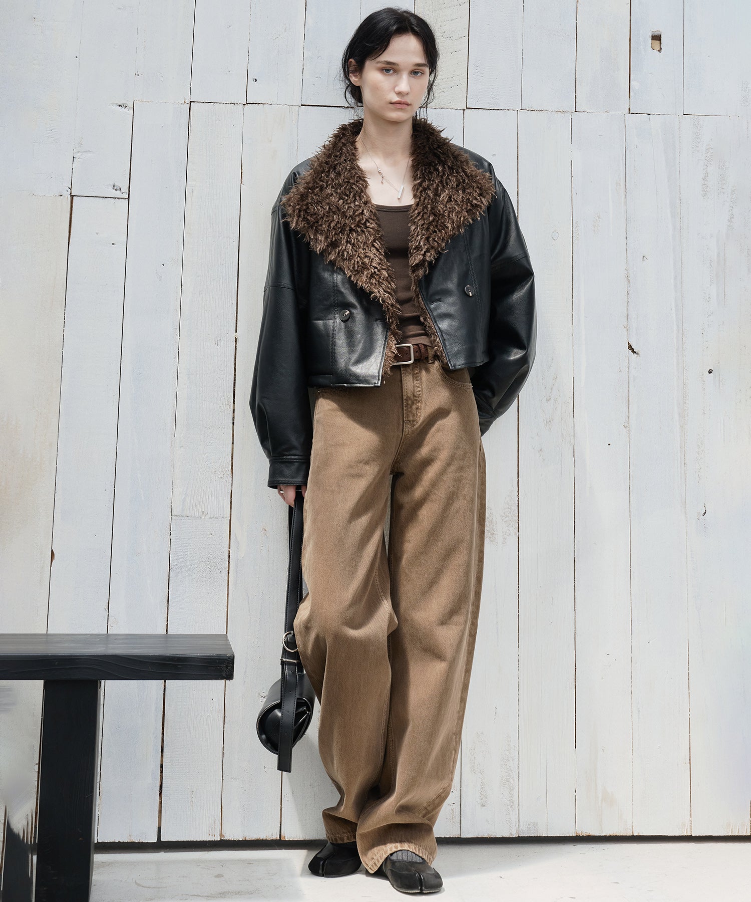 Faux Leather & Fleece Panel Short Jacket