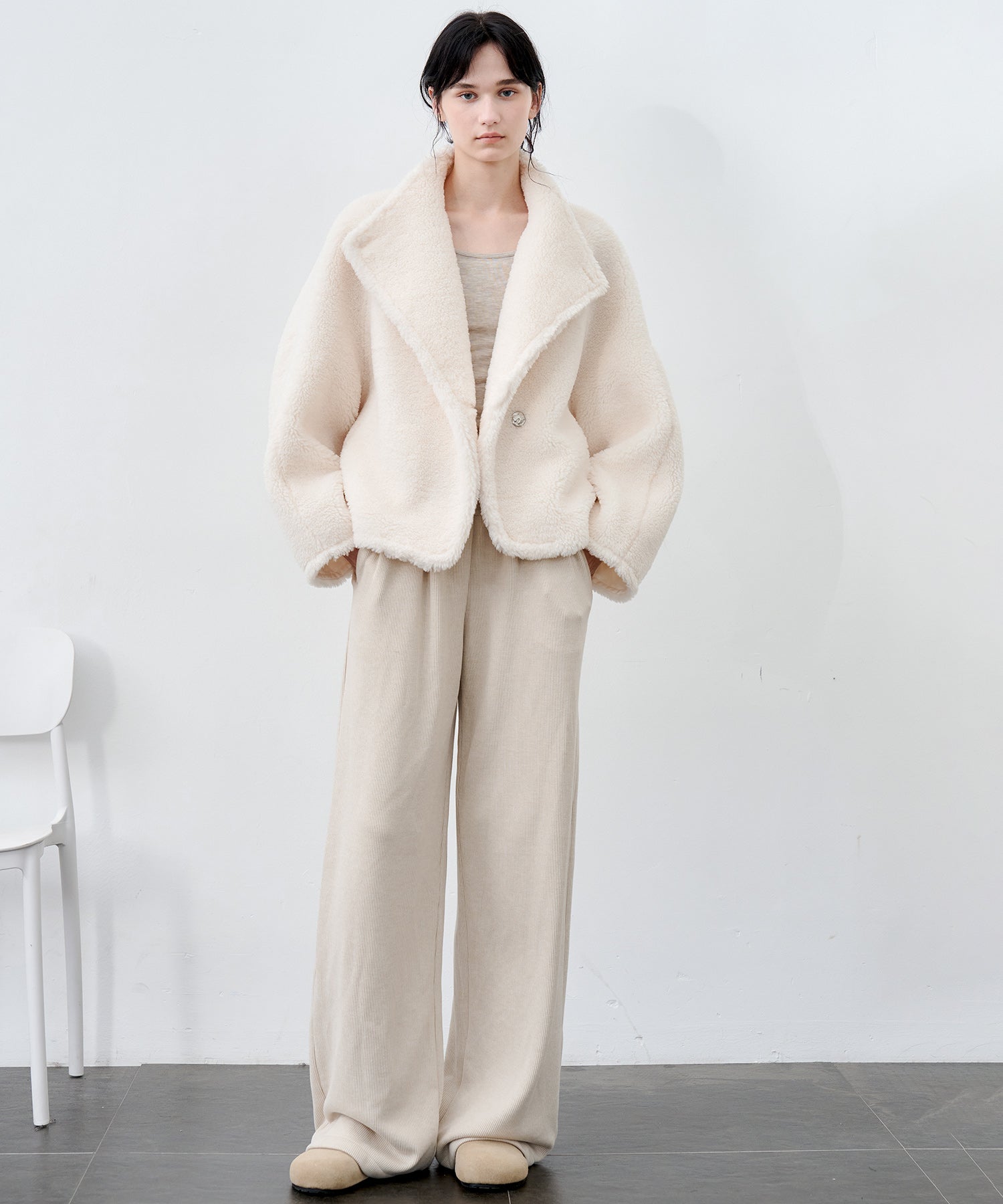 Asymmetric Collar Faux Shearling Short Jacket