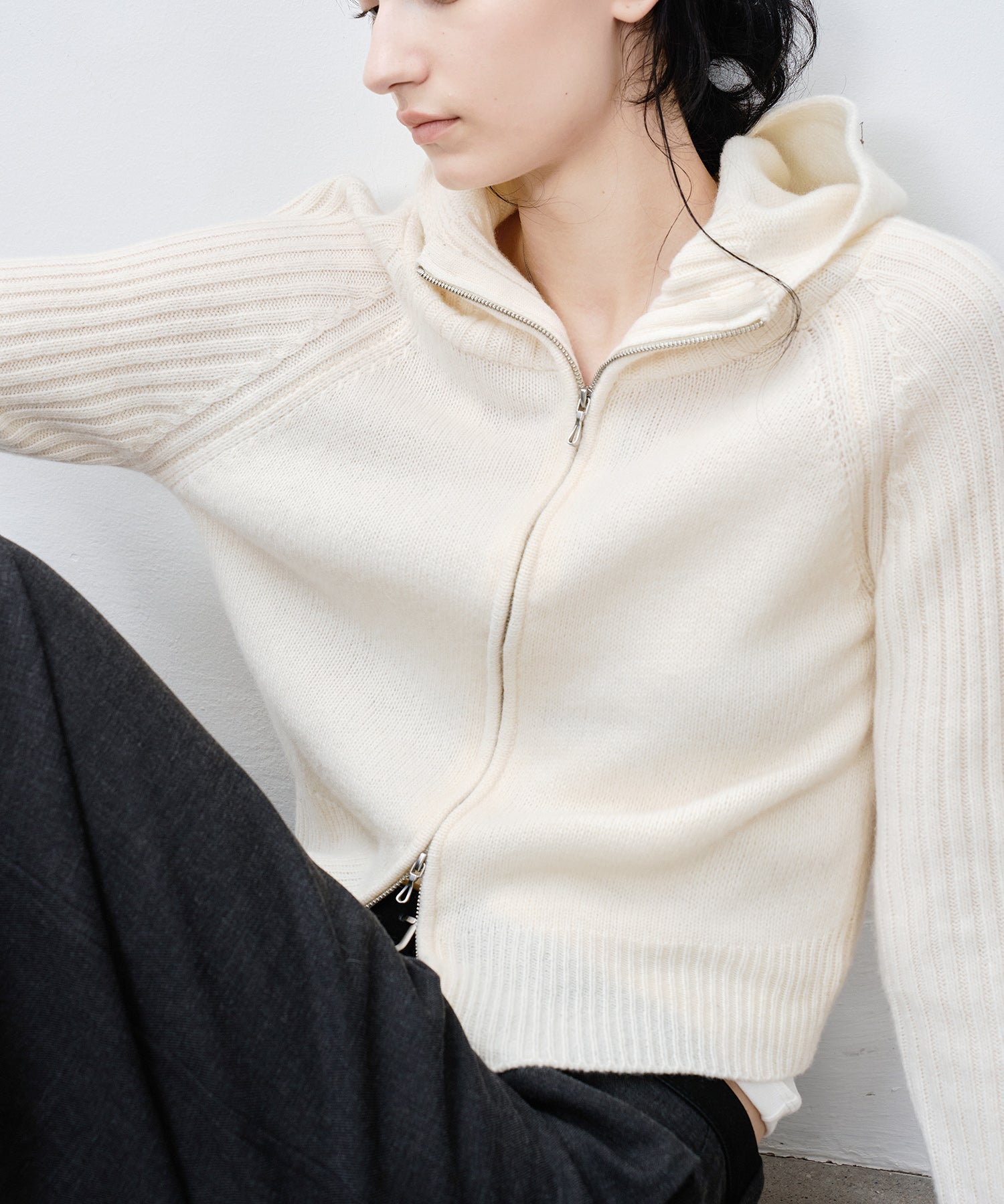 100% Wool Open Front Hooded Knit Cardigan