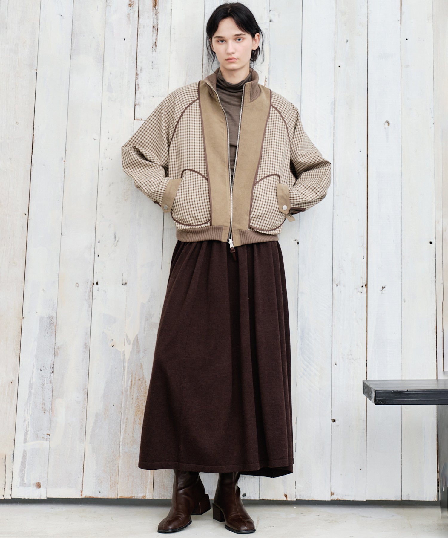 Reverse-Look Oversized Cropped Check Short Jacket