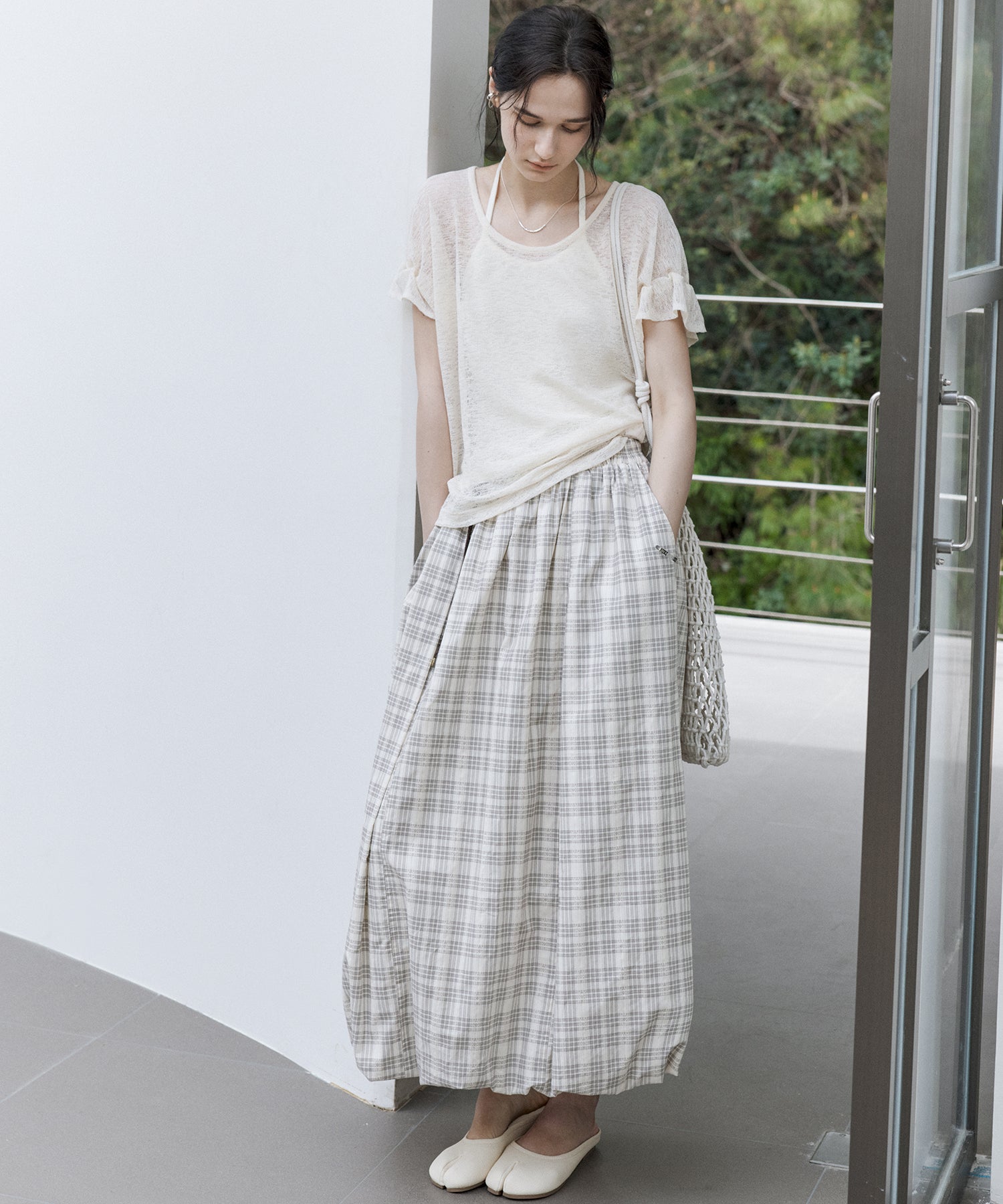 U-Neck Sheer T-Shirt with Design Cuff Detail
