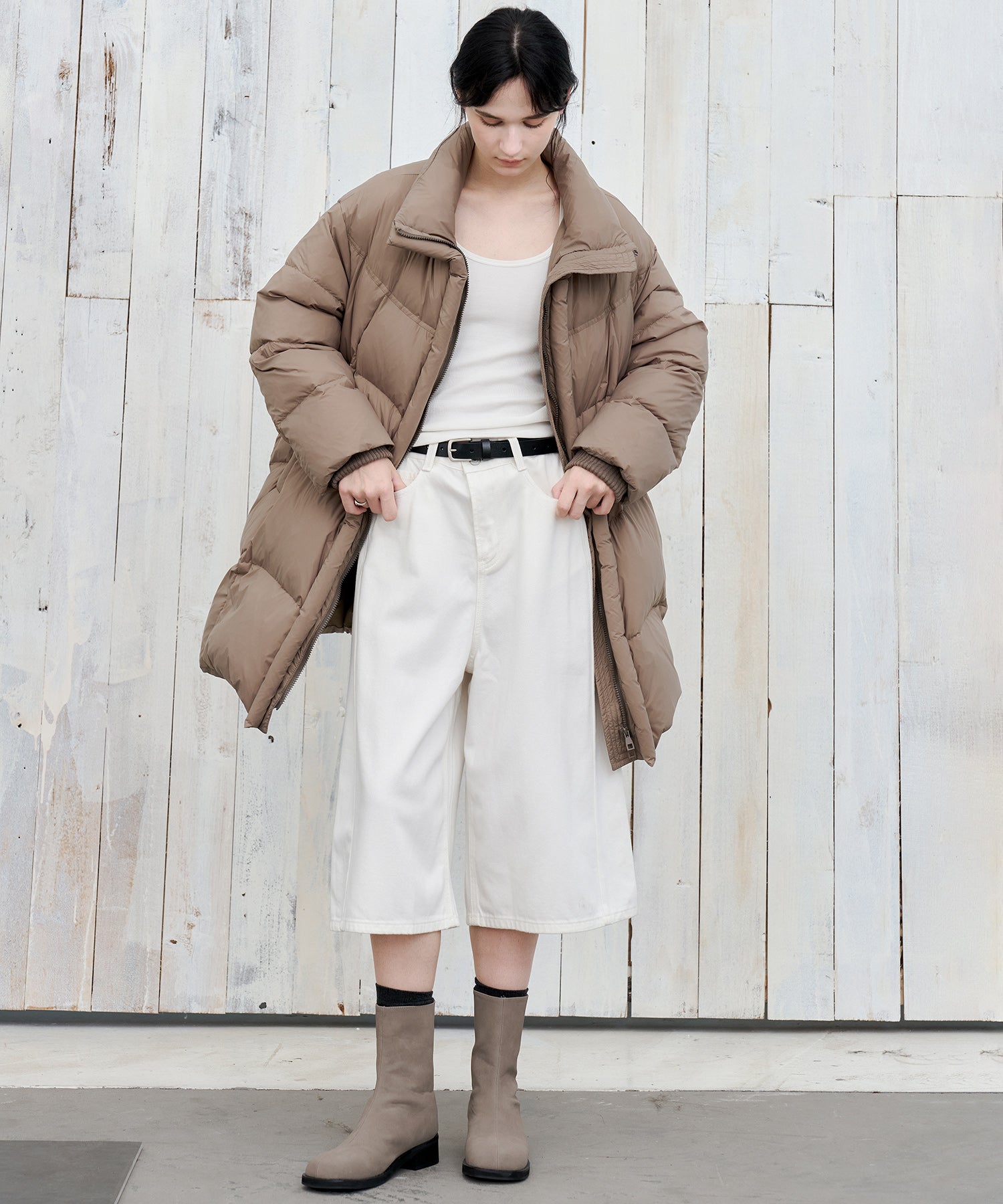 Mid-Length Stand Collar Hooded Oversize Down Coat