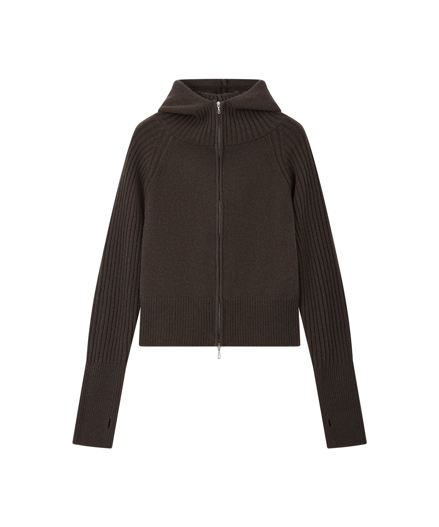 100% Wool Open Front Hooded Knit Cardigan