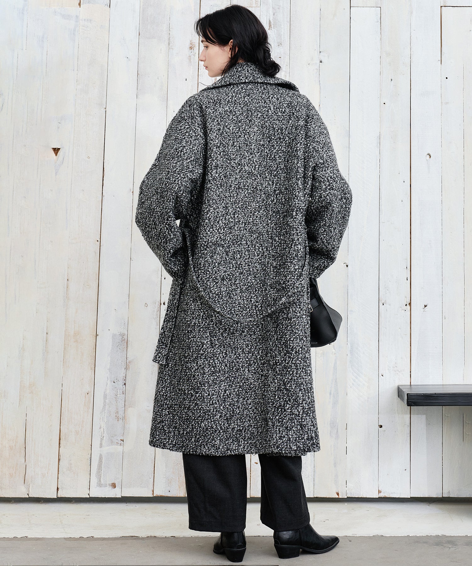 Mixed-Color Bouclé Wool Lapel Long Coat