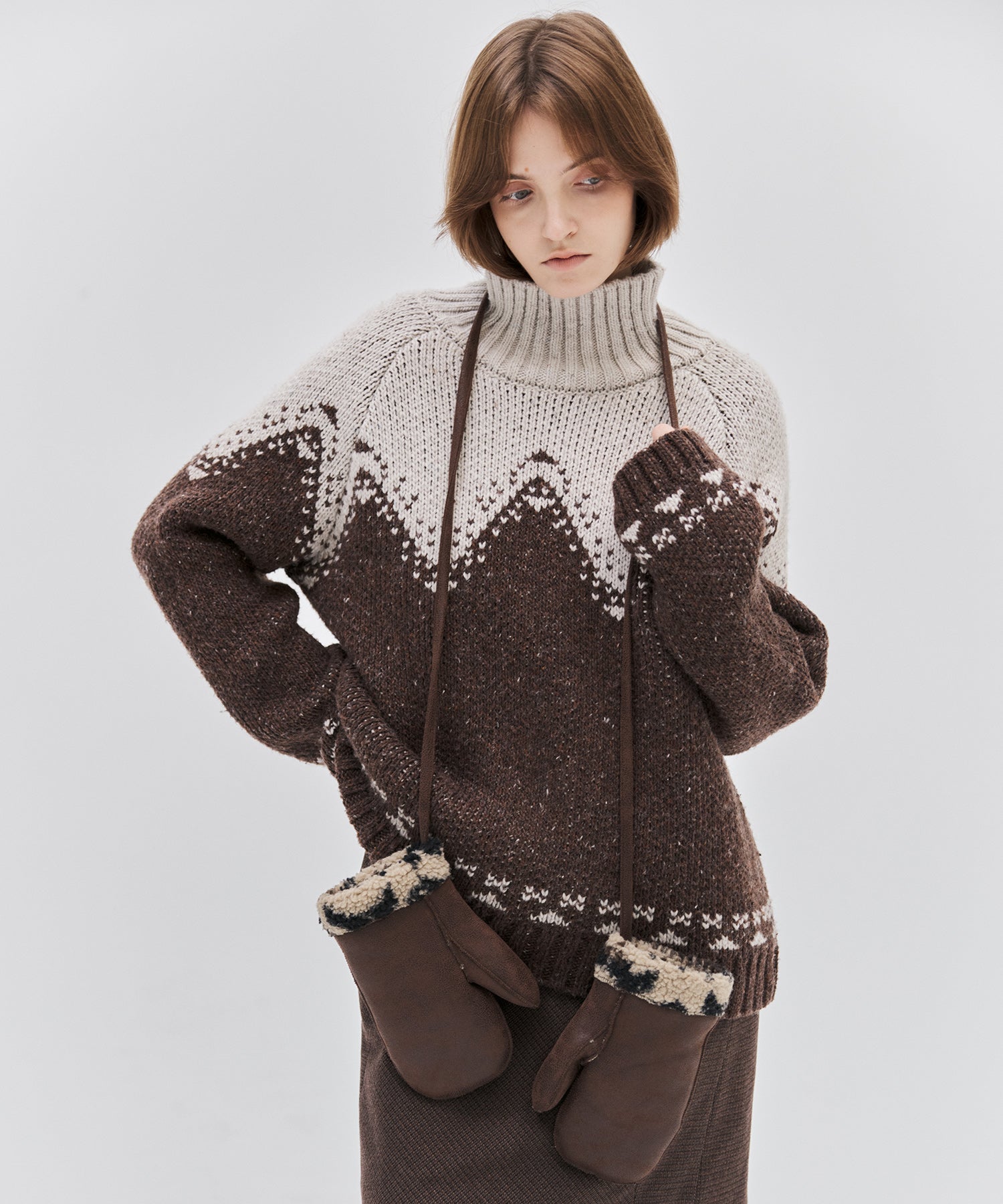 Totem Pattern Heavyweight Jacquard Turtleneck Sweater