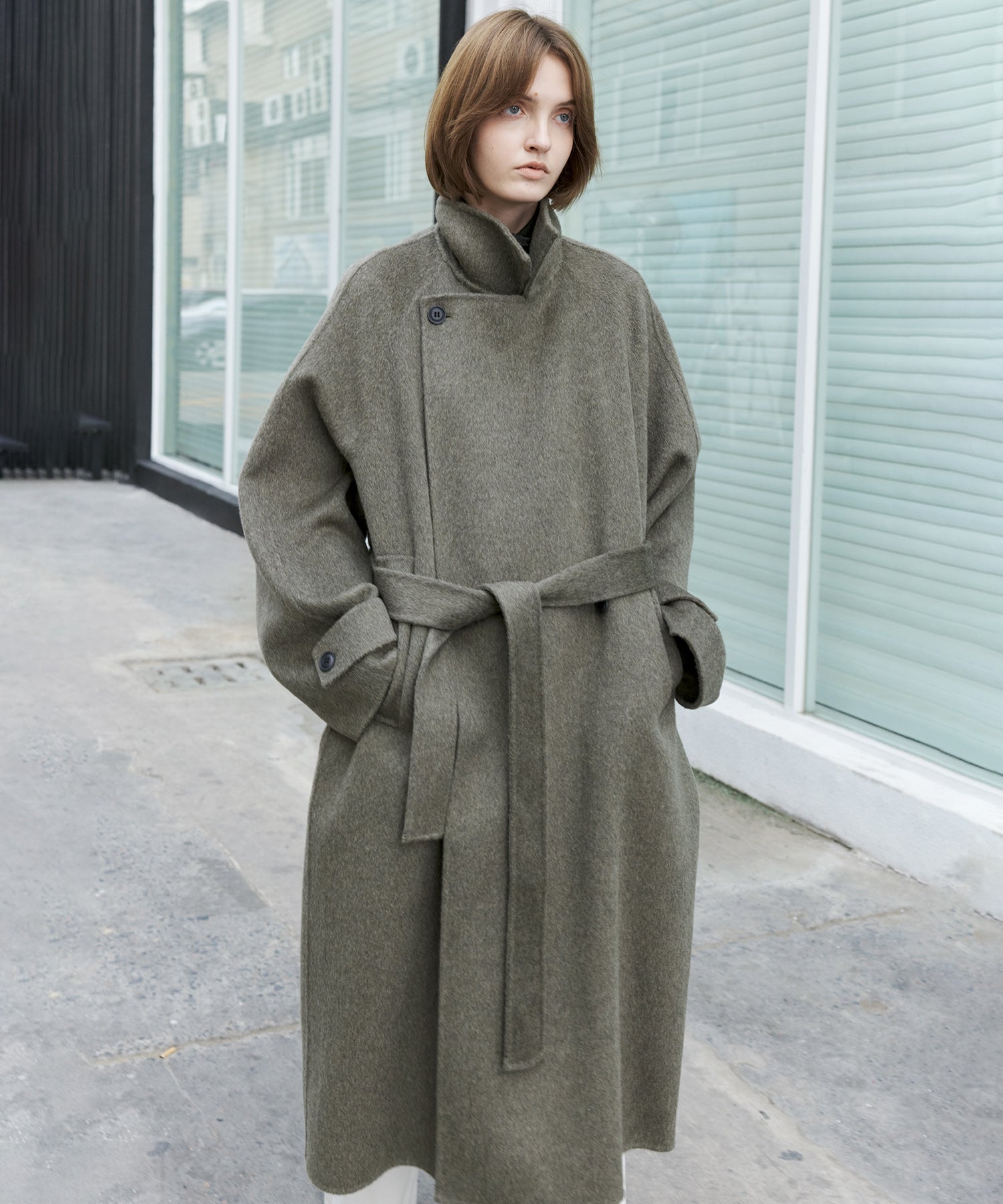 100% Wool Double-Face Trench Collar Oversized Silhouette Long Coat