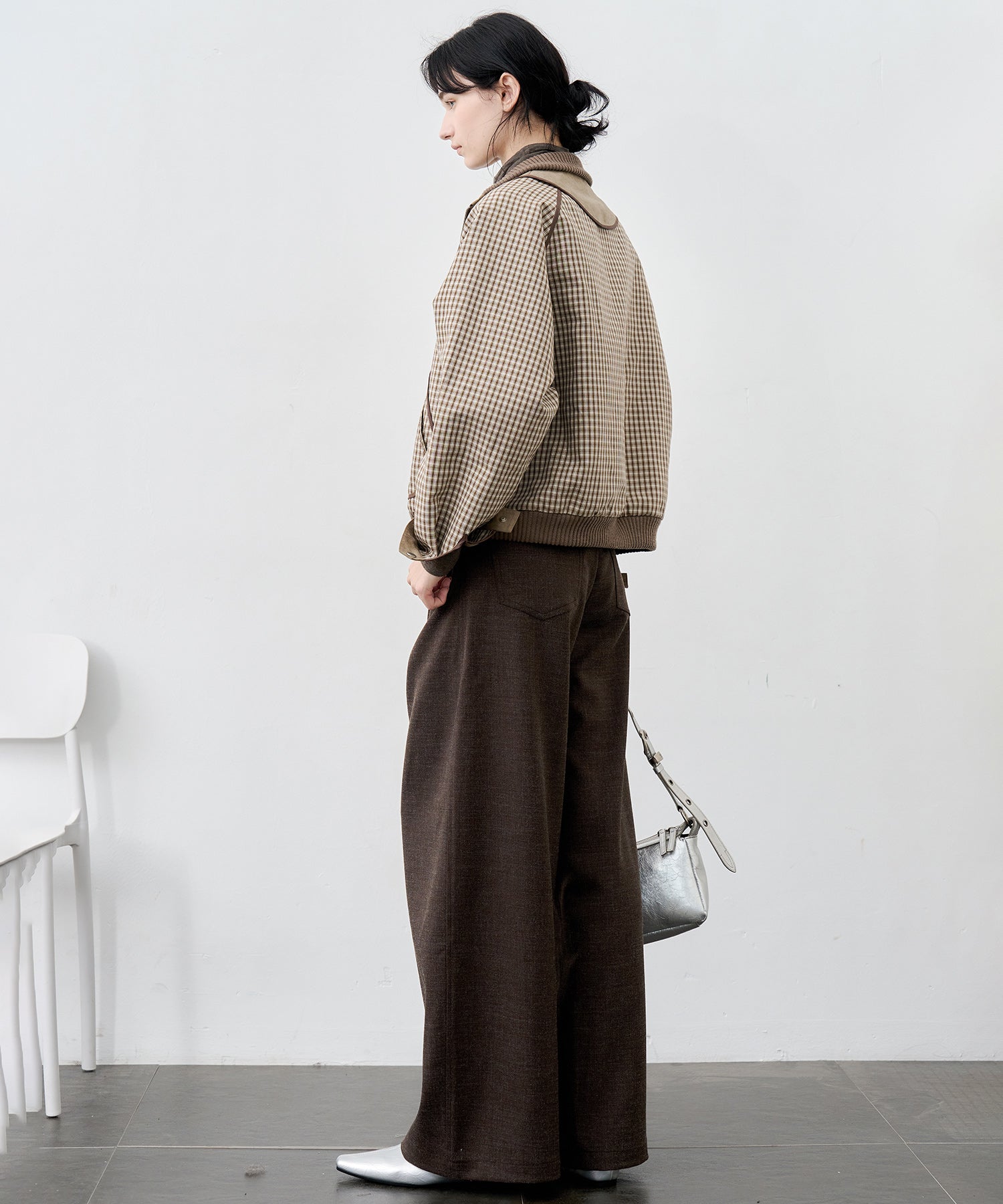 Reverse-Look Oversized Cropped Check Short Jacket