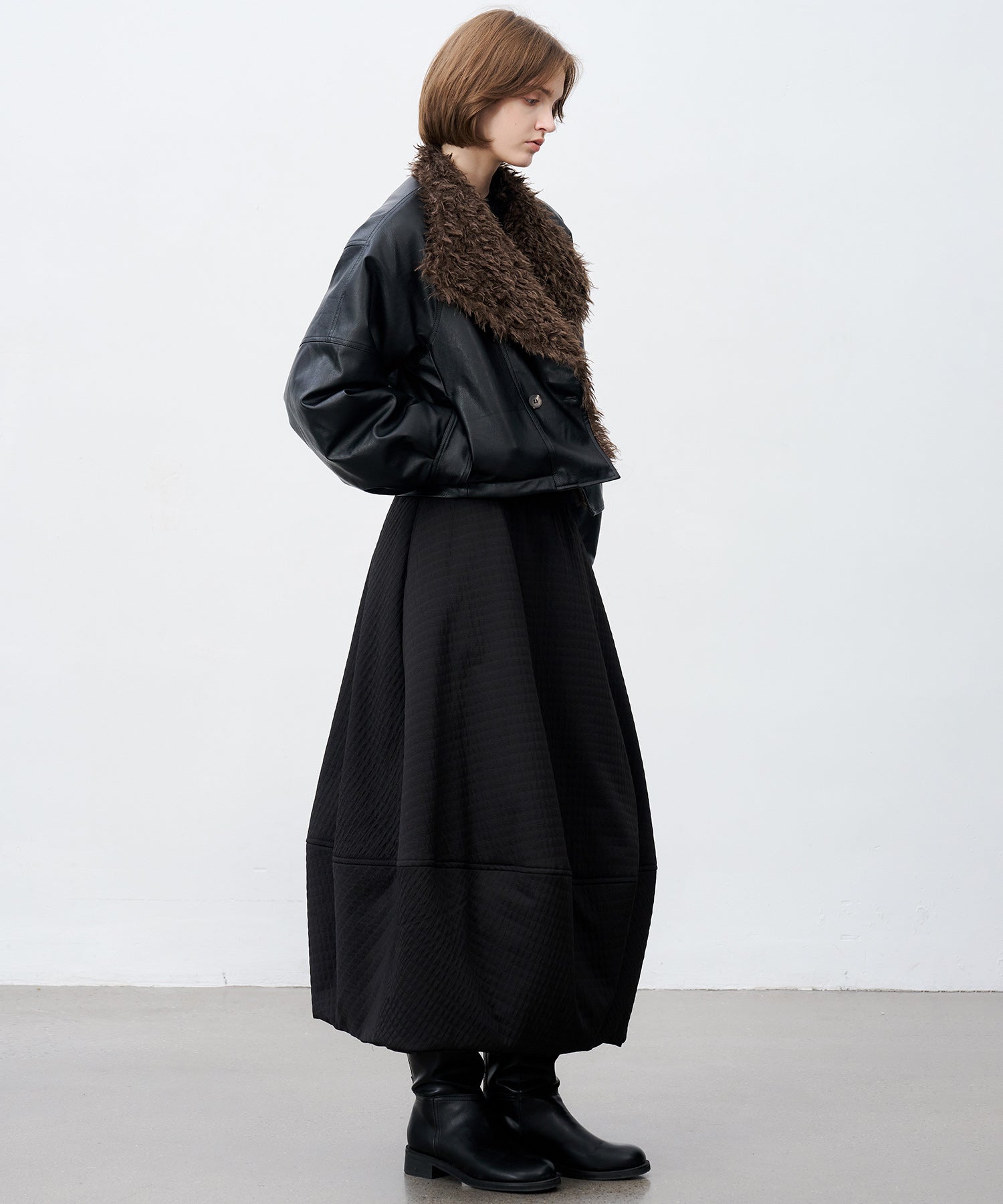 Faux Leather & Fleece Panel Short Jacket
