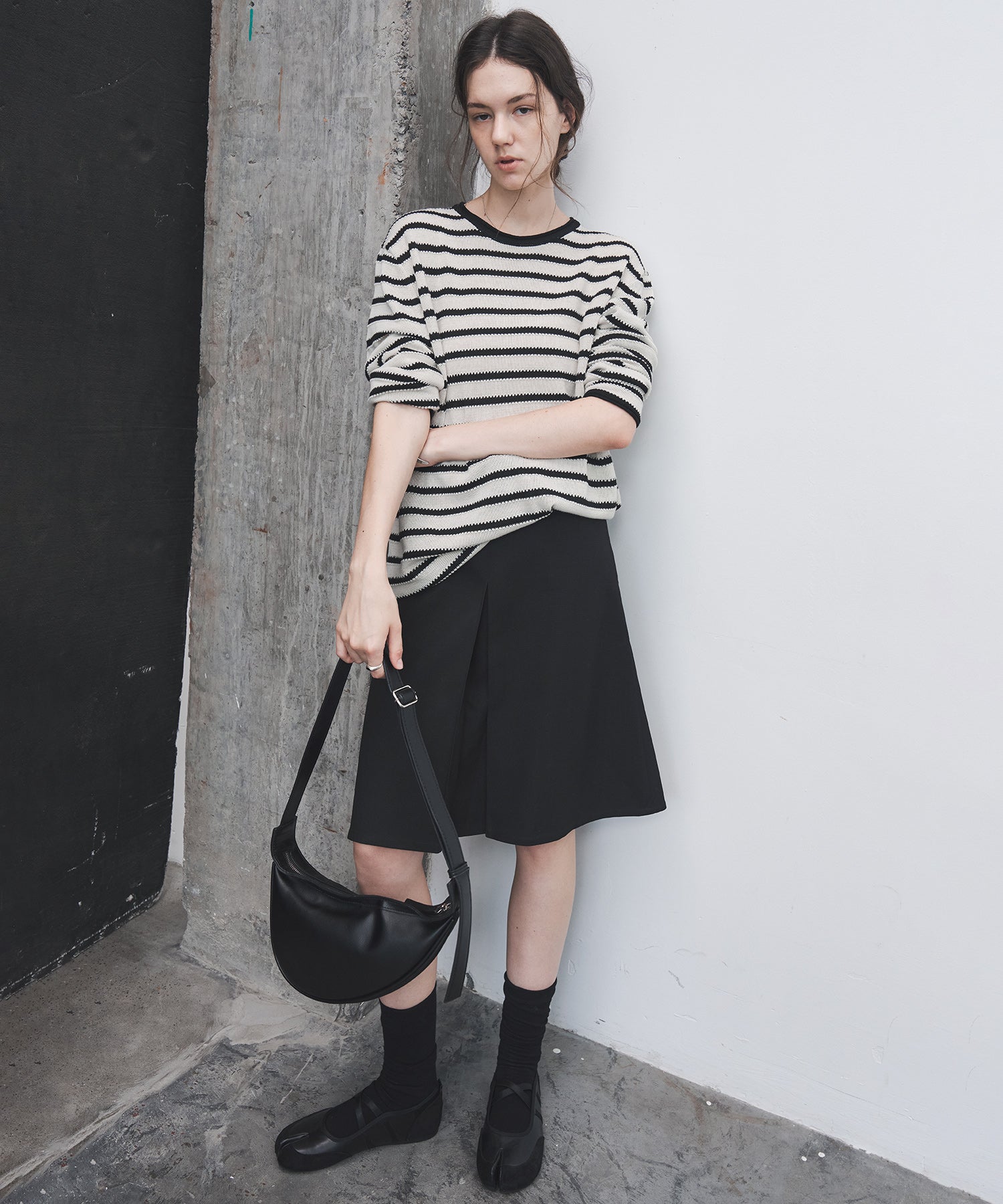 Textured Stripe Panel Knit Sweater