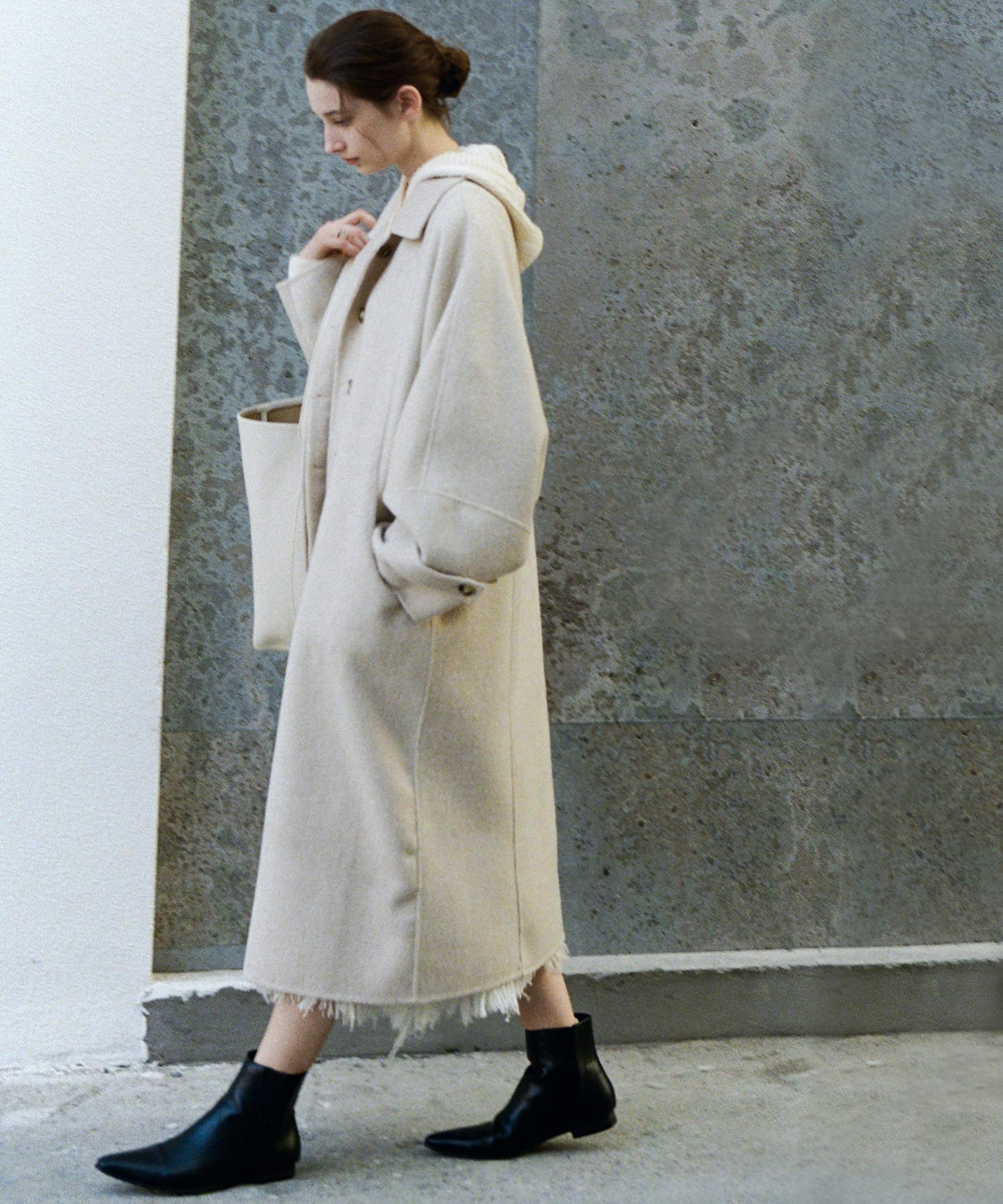 Double-Face Wool Cocoon Coat with Batwing Sleeves