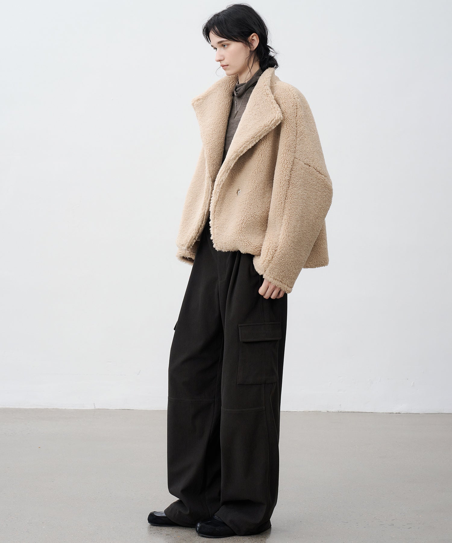 Asymmetric Collar Faux Shearling Short Jacket