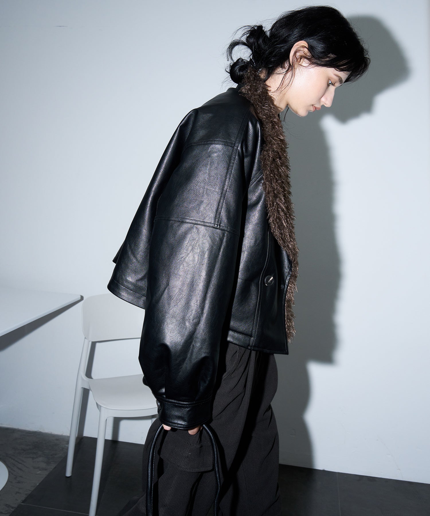 Faux Leather & Fleece Panel Short Jacket