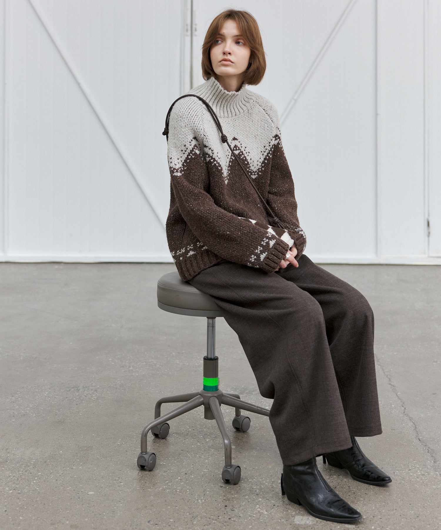 Totem Pattern Heavyweight Jacquard Turtleneck Sweater