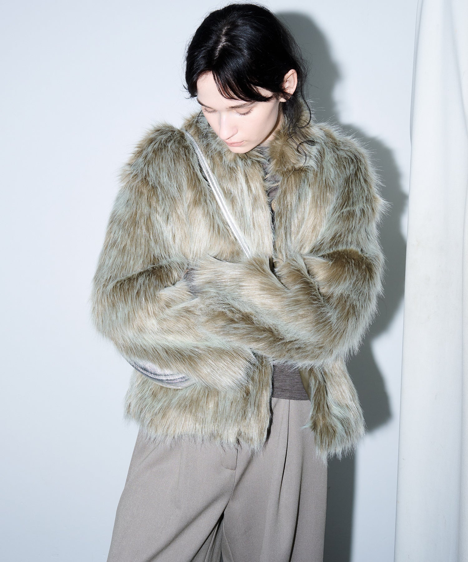 Long Faux-Fur Lapel Coat