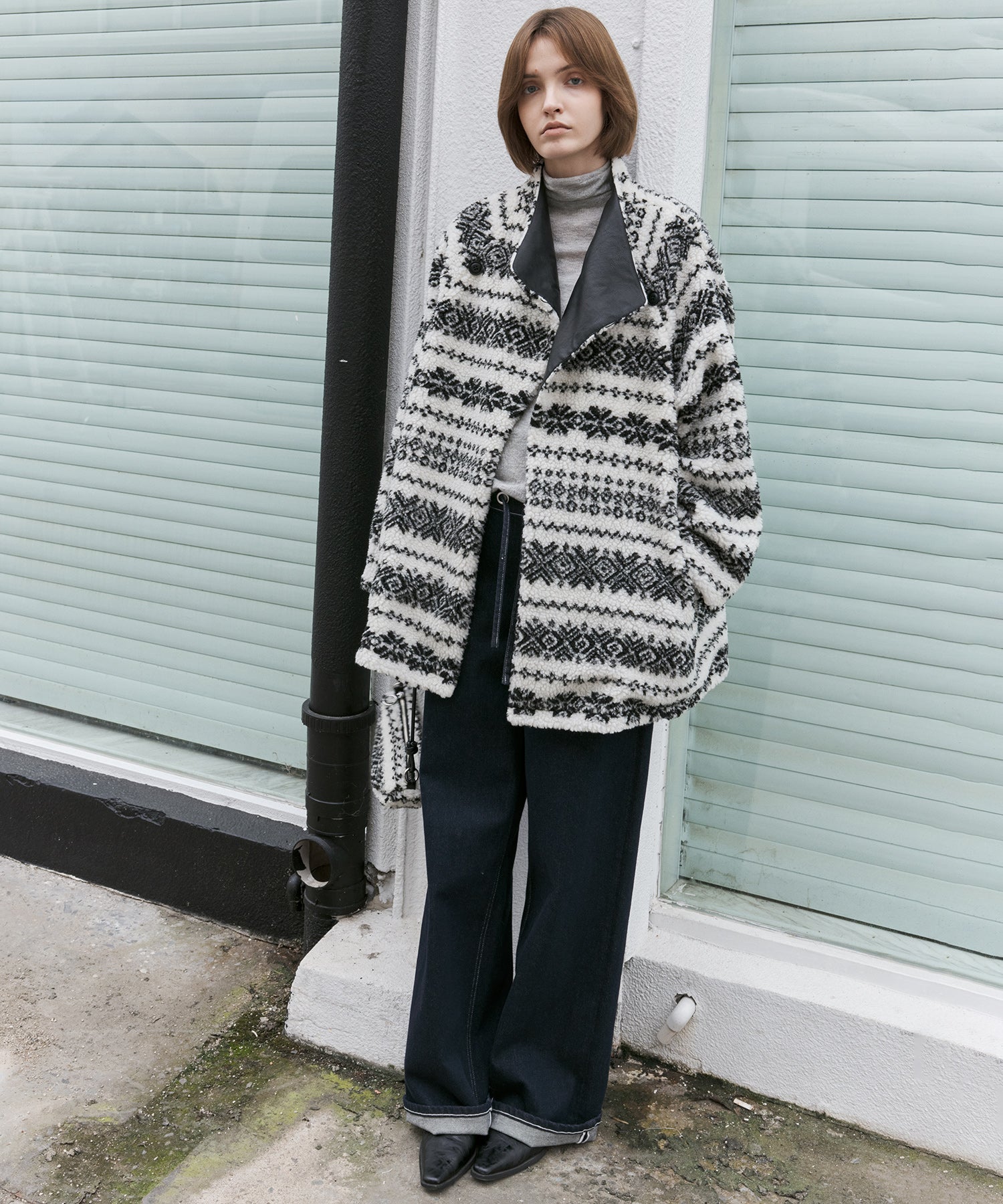 Fair Isle Relaxed Fit Fleece Jacket