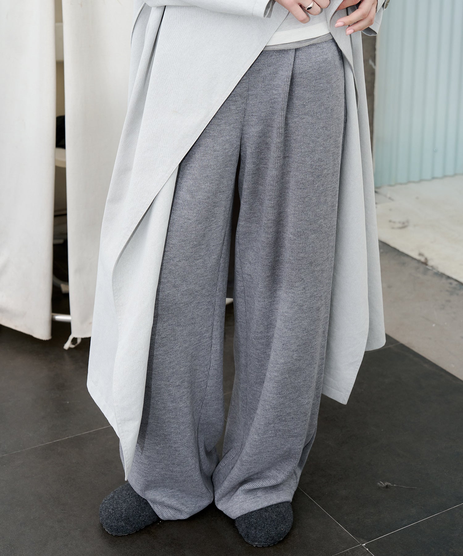 Knit Fleece Drawstring Wide Pants