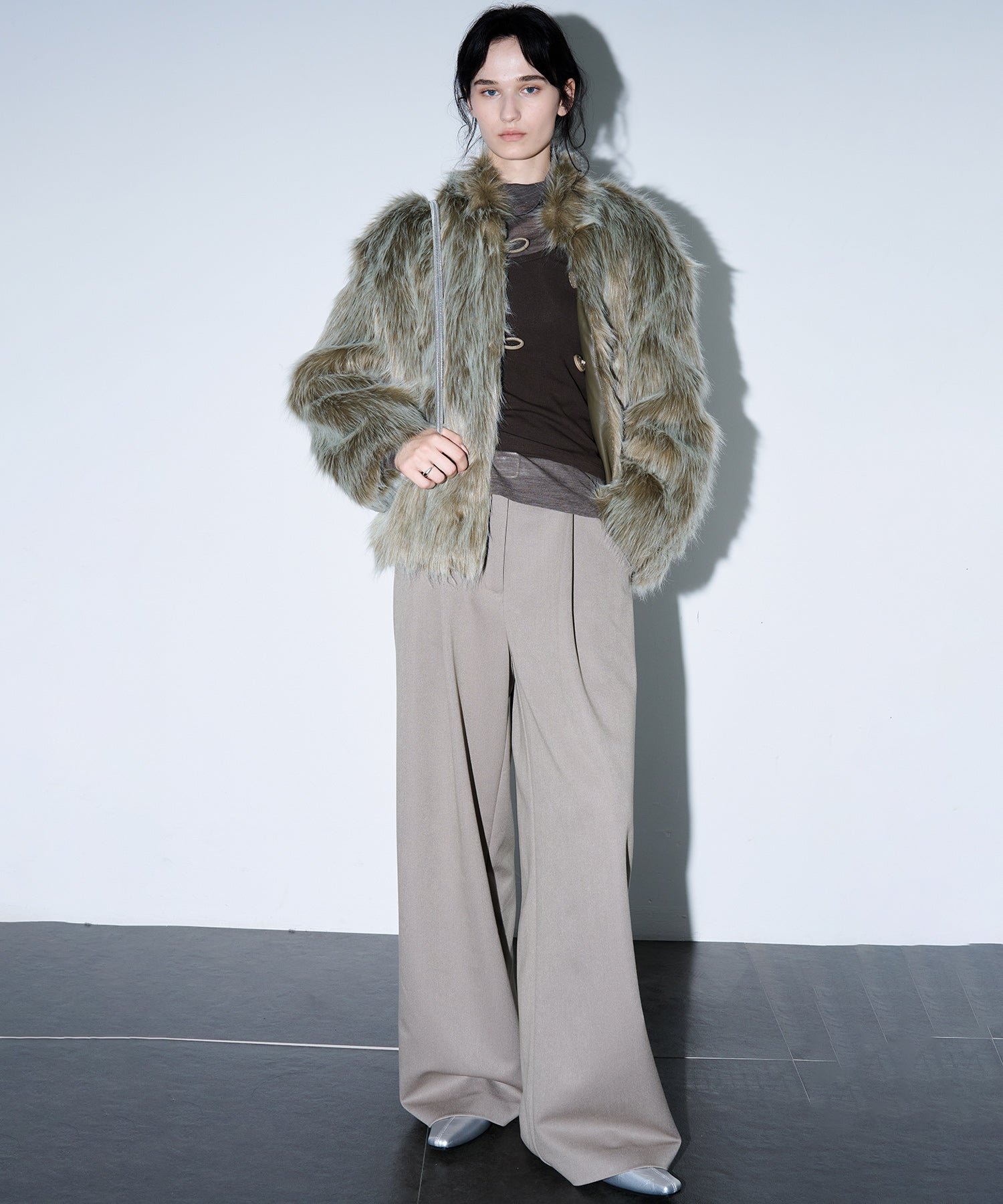 Long Faux-Fur Lapel Coat