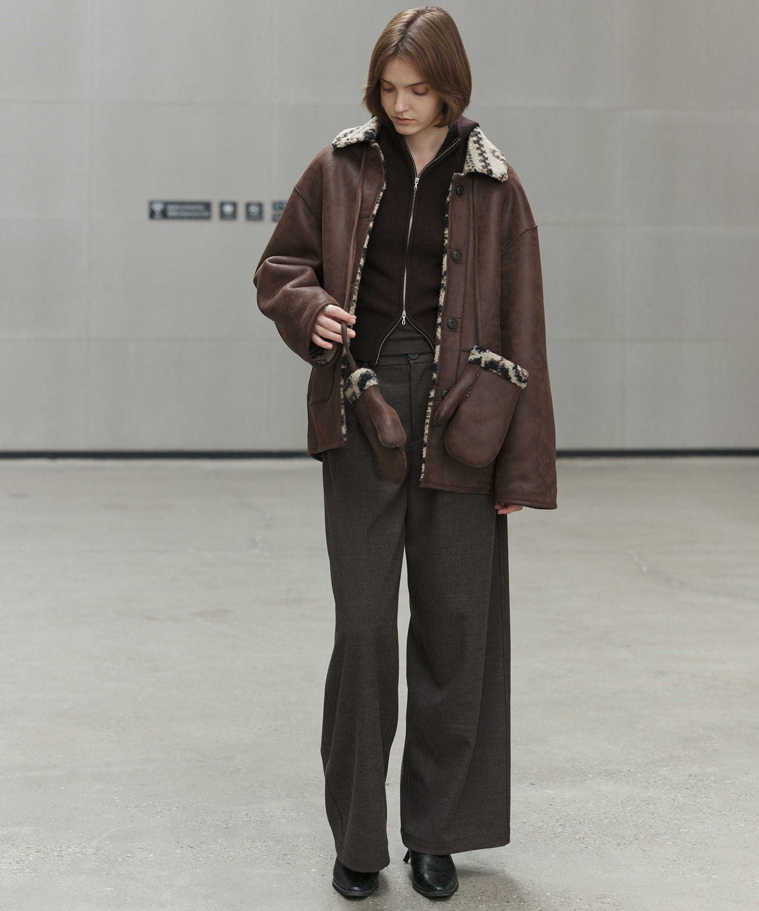 Fair Isle Faux Shearling Jacket with Gloves