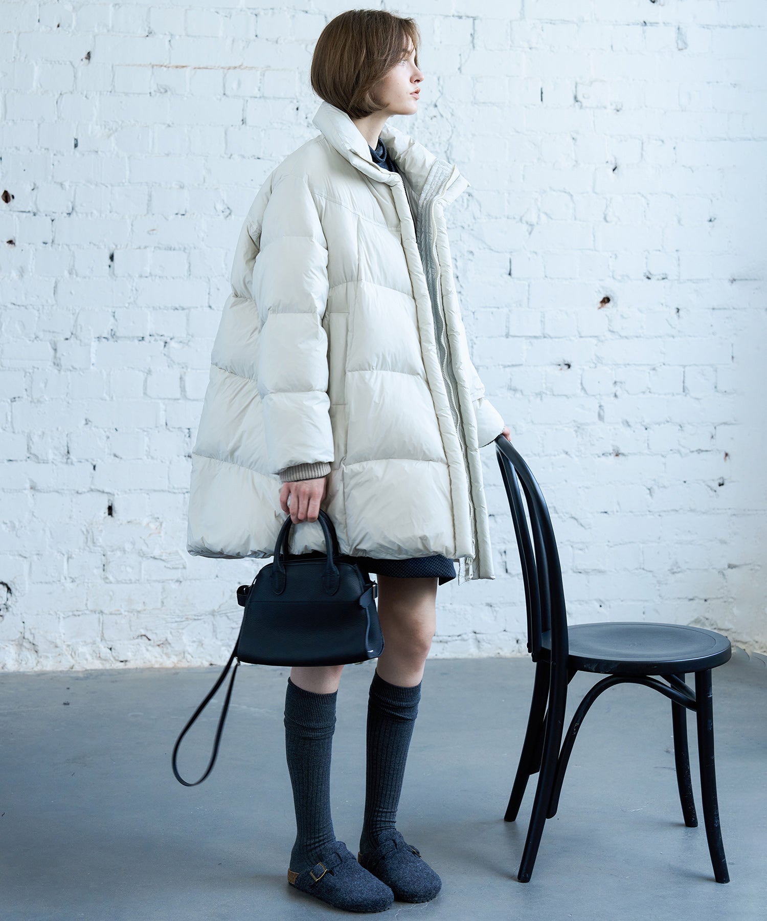 Mid-Length Stand Collar Hooded Oversize Down Coat