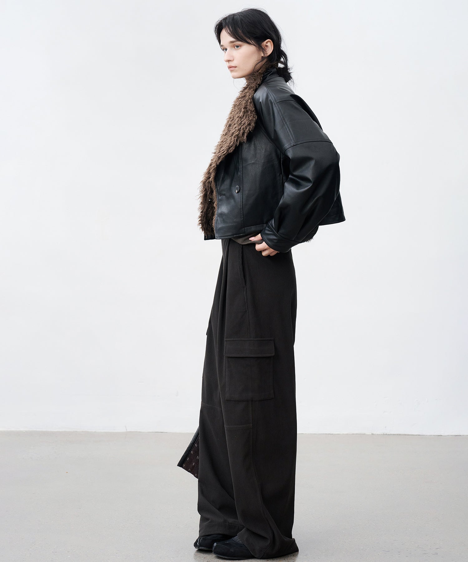 Faux Leather & Fleece Panel Short Jacket