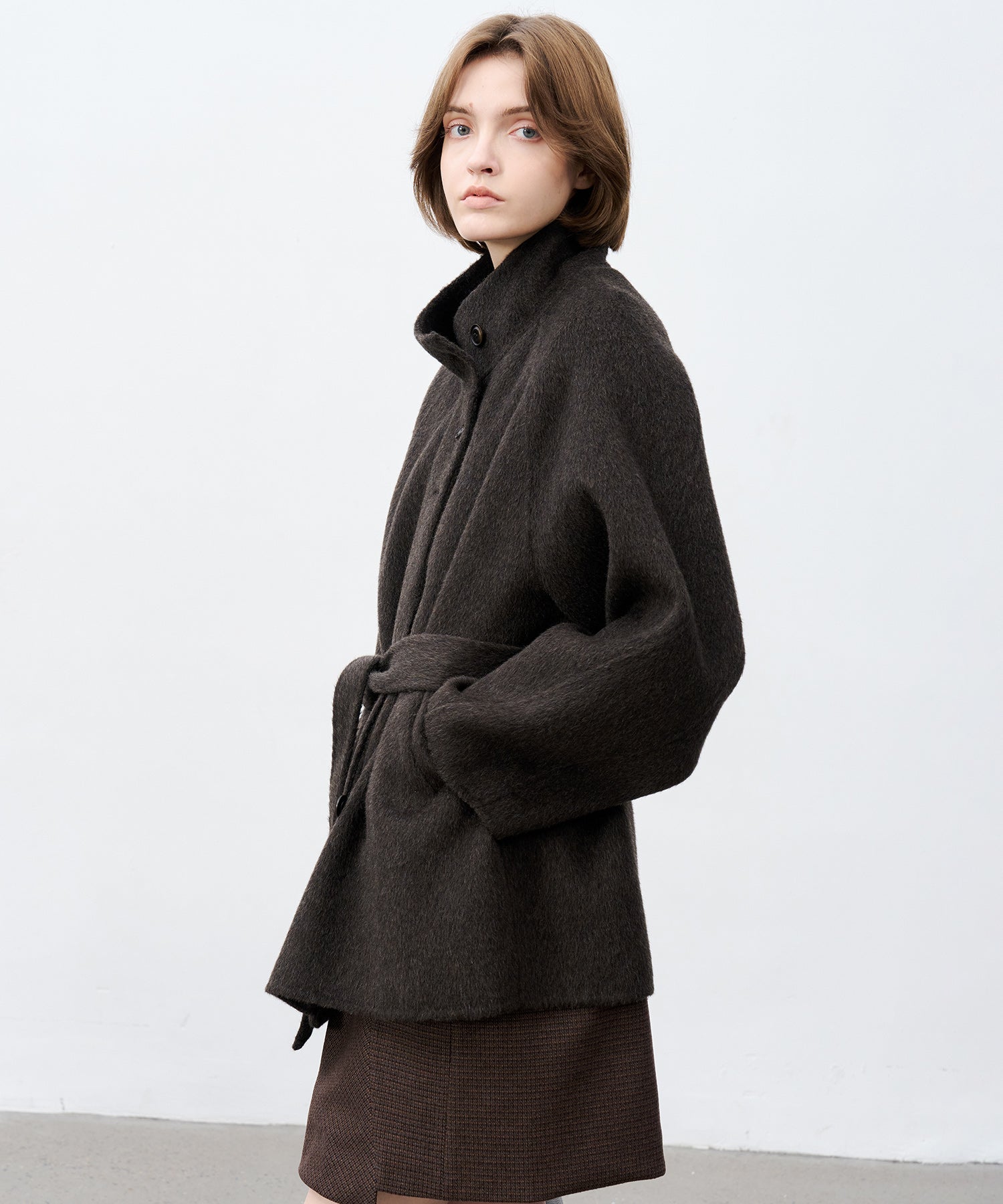 Wool Stand Collar Short Coat