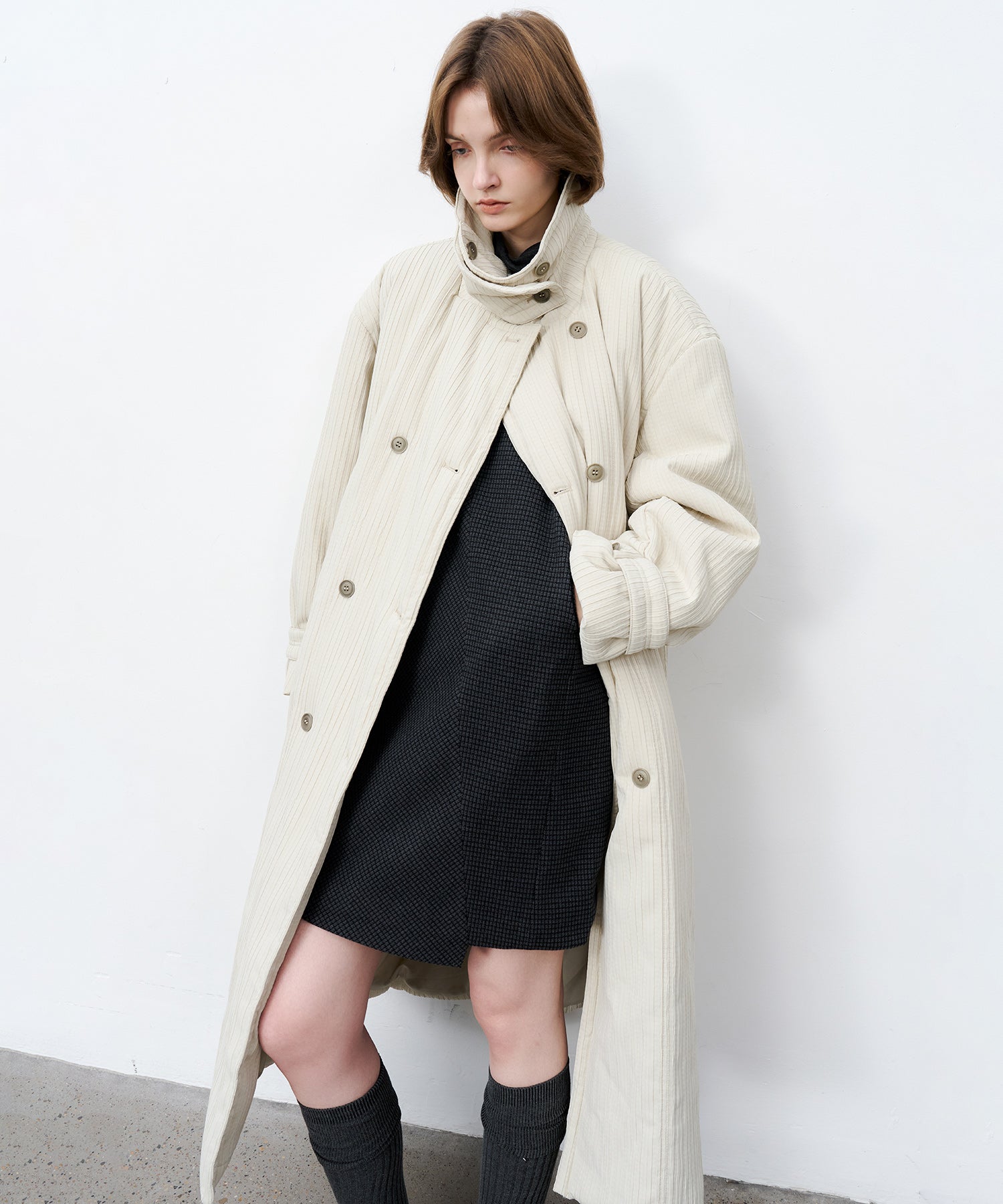 Stand Collar Oversized Long Cotton Coat