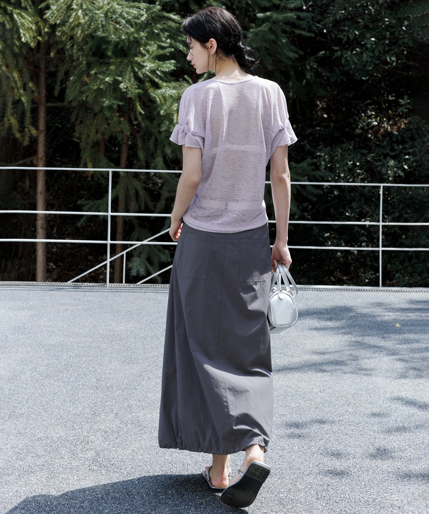 U-Neck Sheer T-Shirt with Design Cuff Detail