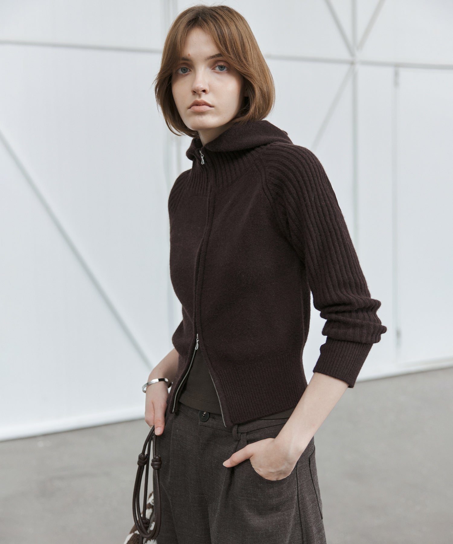 100% Wool Open Front Hooded Knit Cardigan