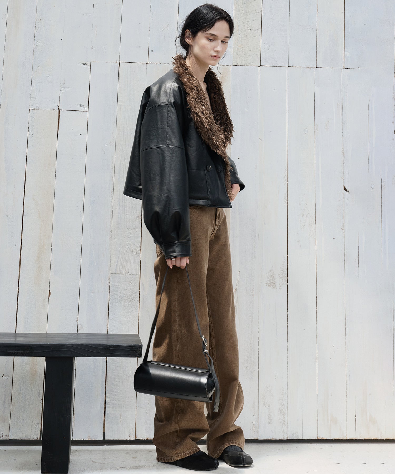 Faux Leather & Fleece Panel Short Jacket