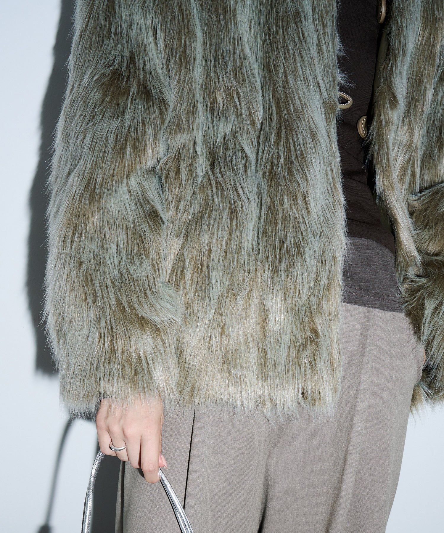 Long Faux-Fur Lapel Coat