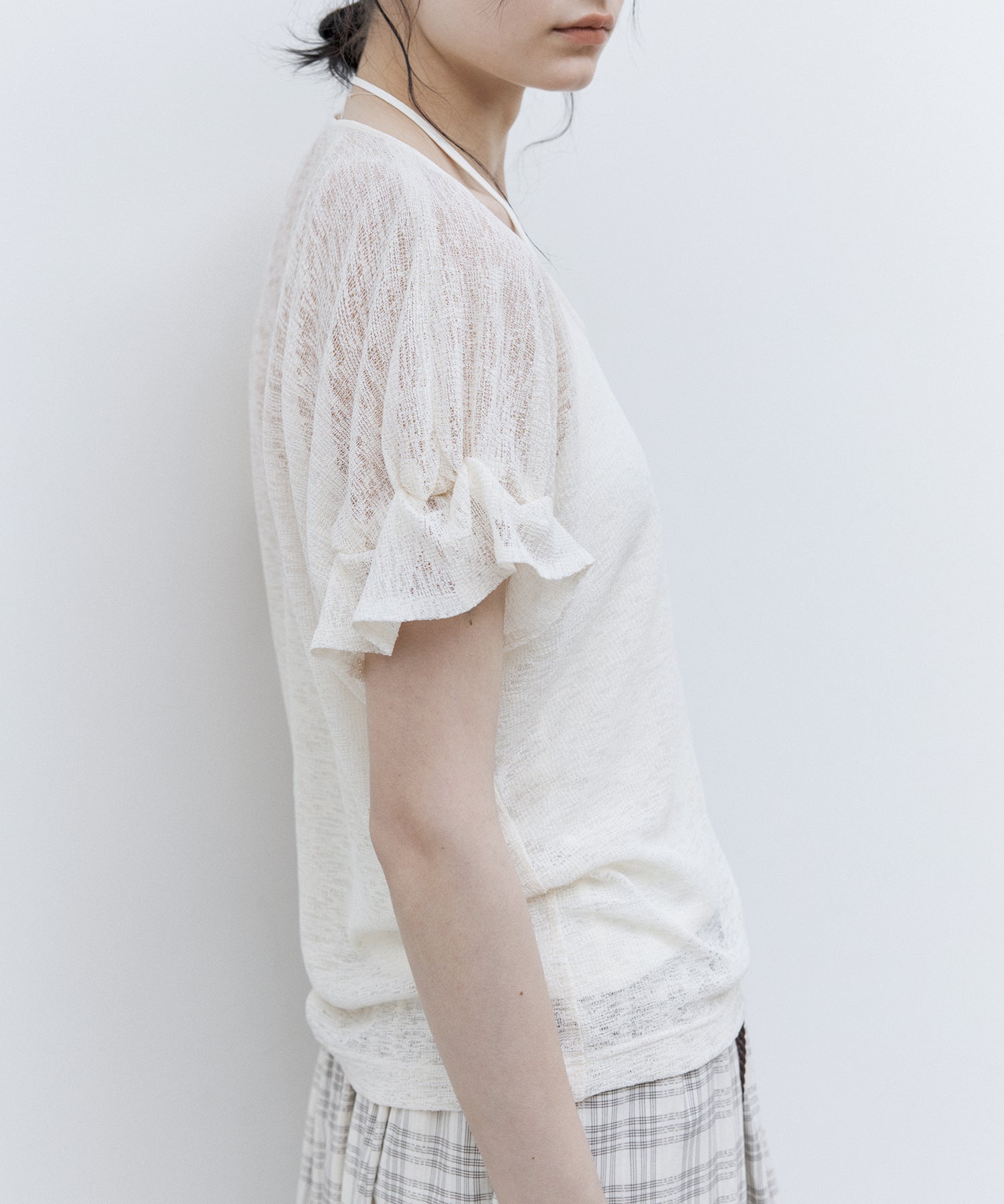 U-Neck Sheer T-Shirt with Design Cuff Detail