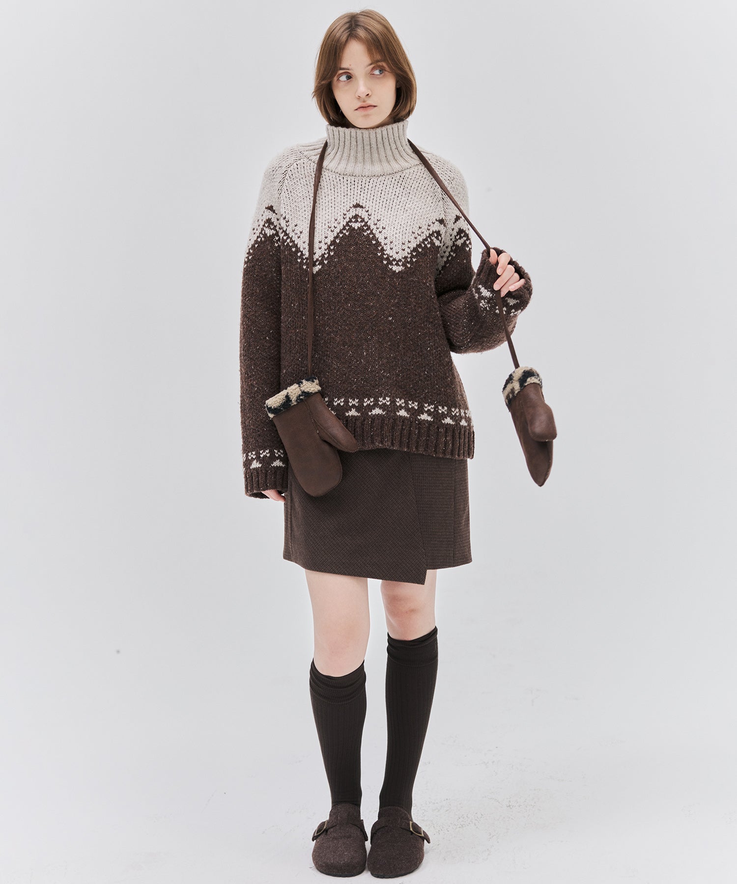 Totem Pattern Heavyweight Jacquard Turtleneck Sweater
