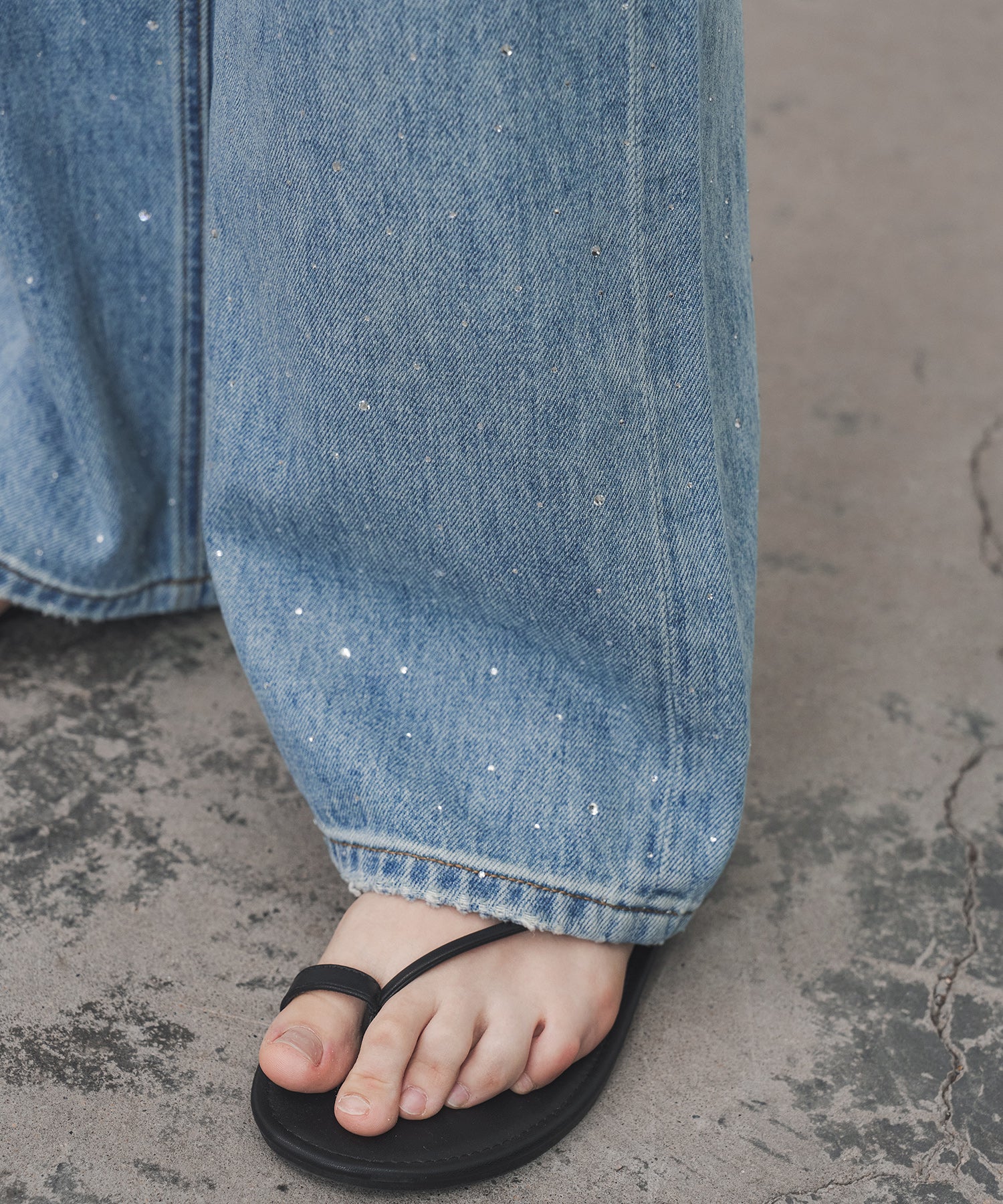 Gradient Rhinestone Wide-Leg Jeans