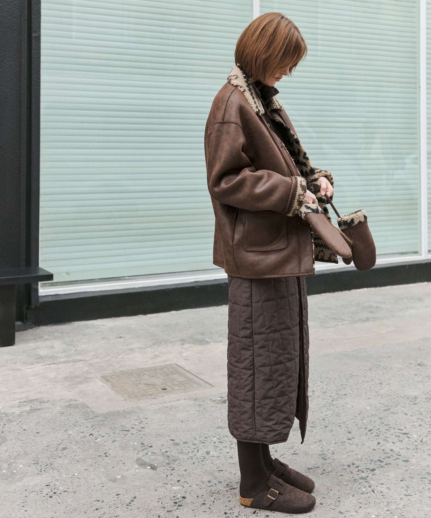 Quilted Overlap Long Skirt Straight Silhouette Padded Warm Winter Skirt